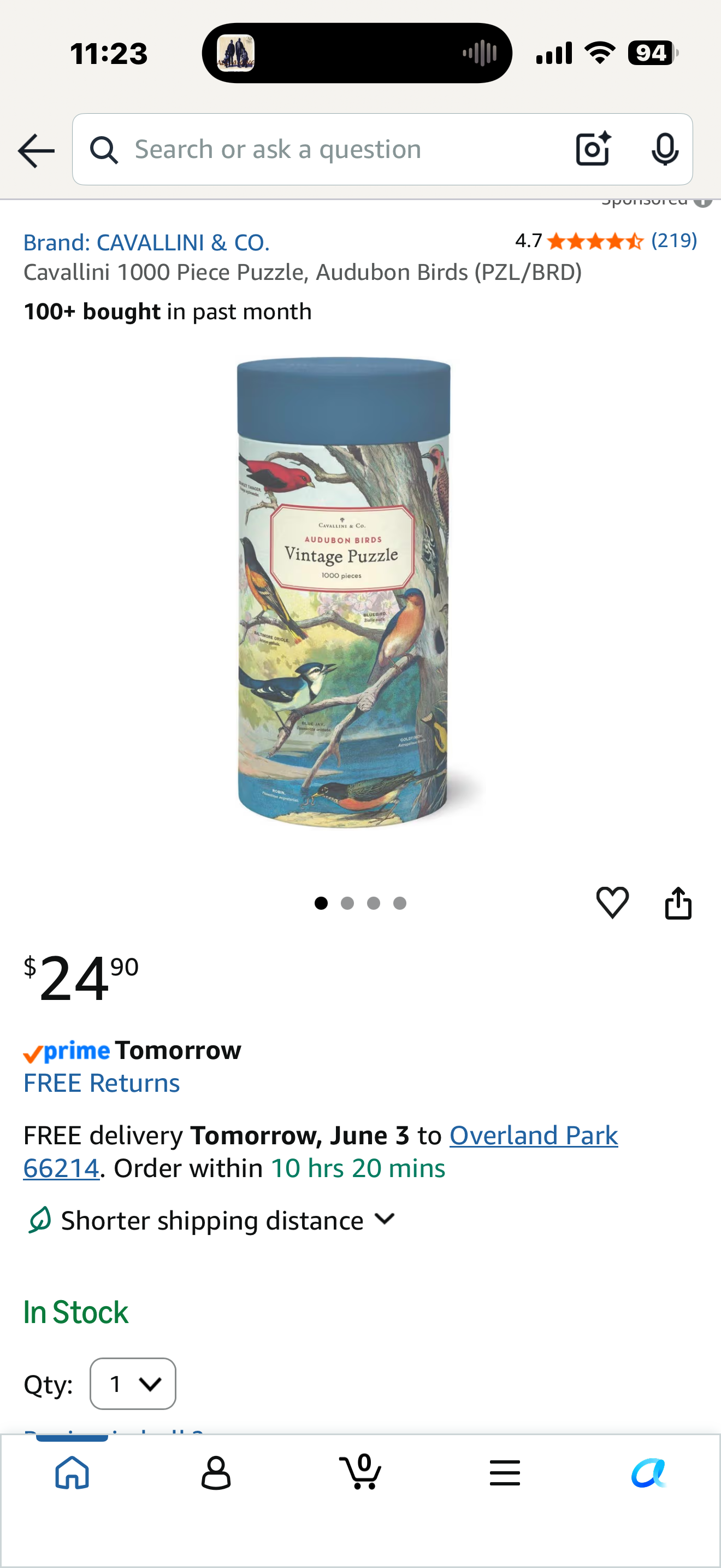 Cavallini 1000 Piece Puzzle, Audubon Birds