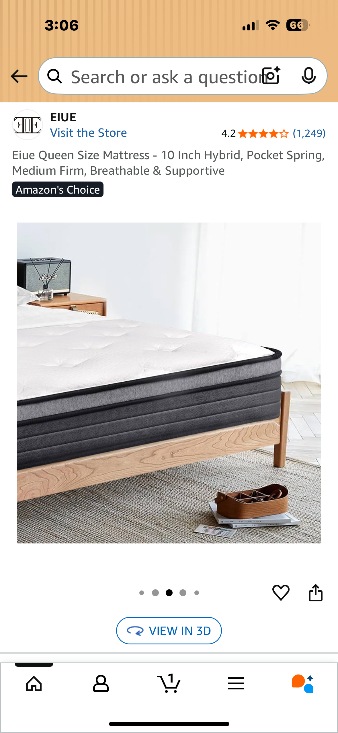 Eiue Queen Size Mattress, 10” Hybrid, Pocket Spring, Medium Firm, Breathable & Supportive (B1102)