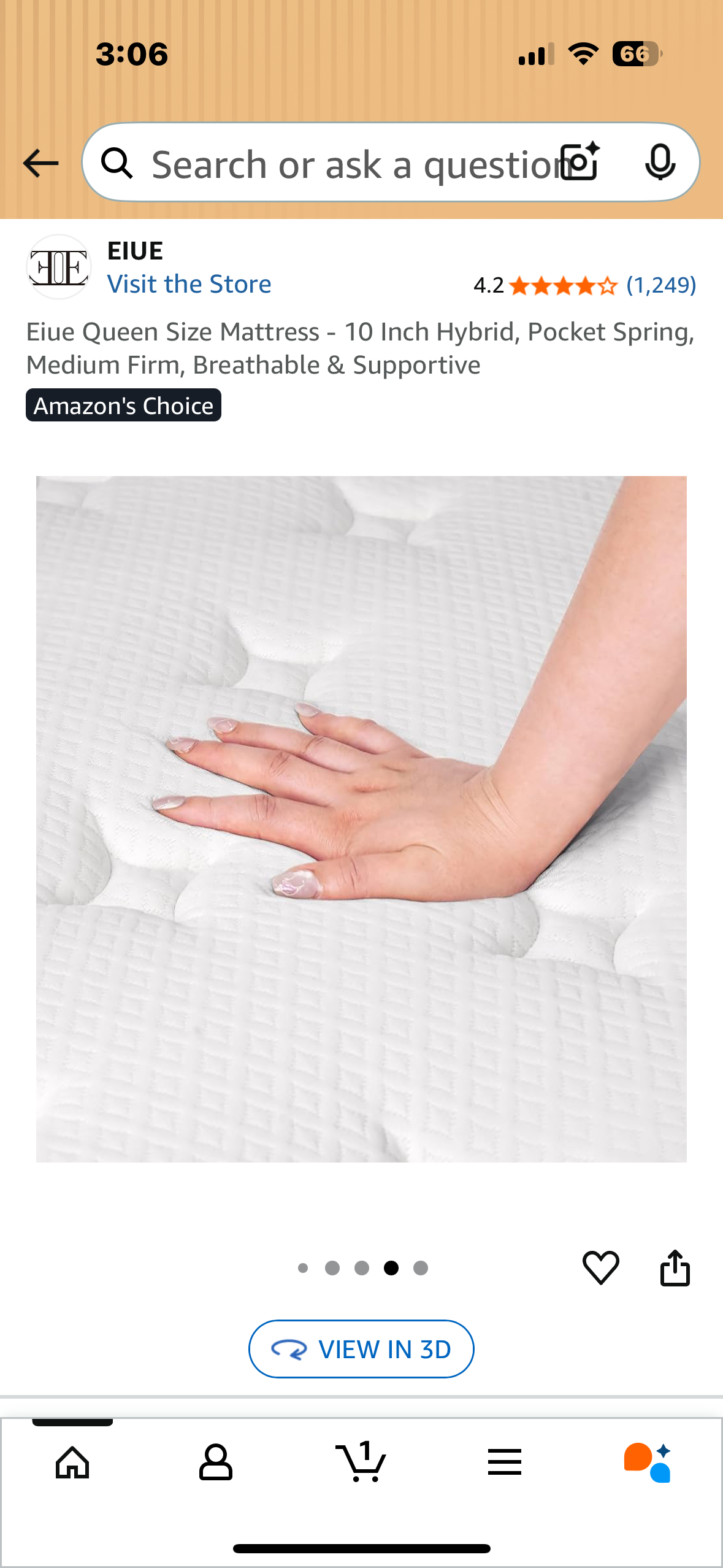 Eiue Queen Size Mattress, 10” Hybrid, Pocket Spring, Medium Firm, Breathable & Supportive (B1102)