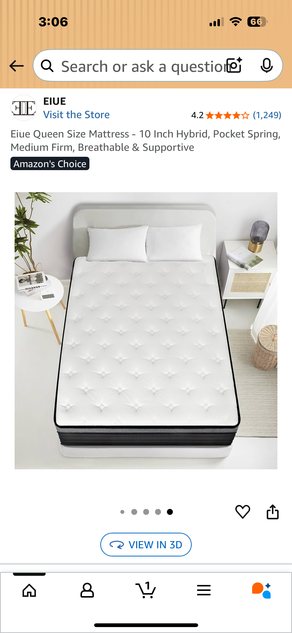 Eiue Queen Size Mattress, 10” Hybrid, Pocket Spring, Medium Firm, Breathable & Supportive (B1102)