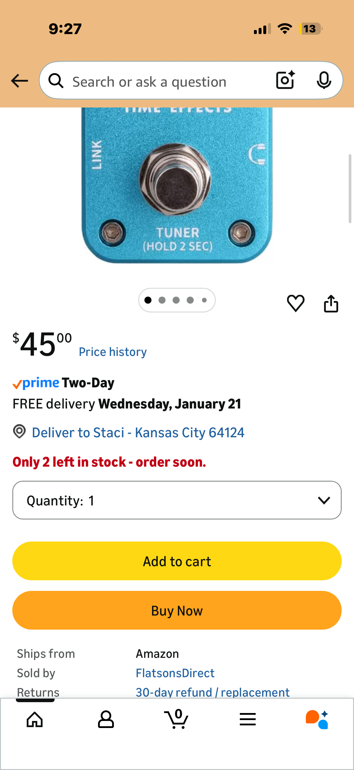 Flatsons Multi-Function Guitar Pedal Delay Reverberation effect Pedal Tuner mode Mini Guiatr Pedal FTE2 (FTE2
