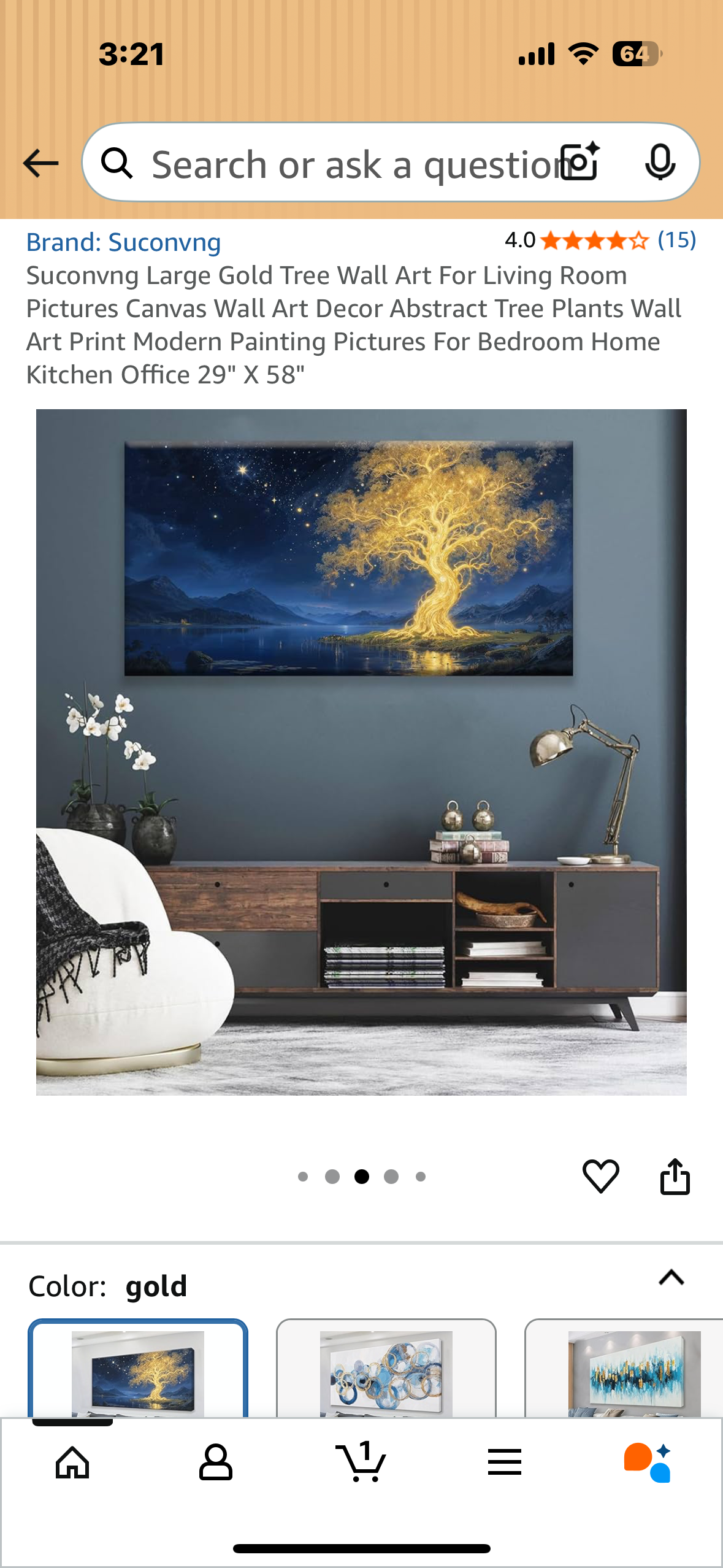 Large Gold Tree of Life Canvas For, Abstract Art Decor, For Bedroom Home or Office 29" X 58" (L1031)