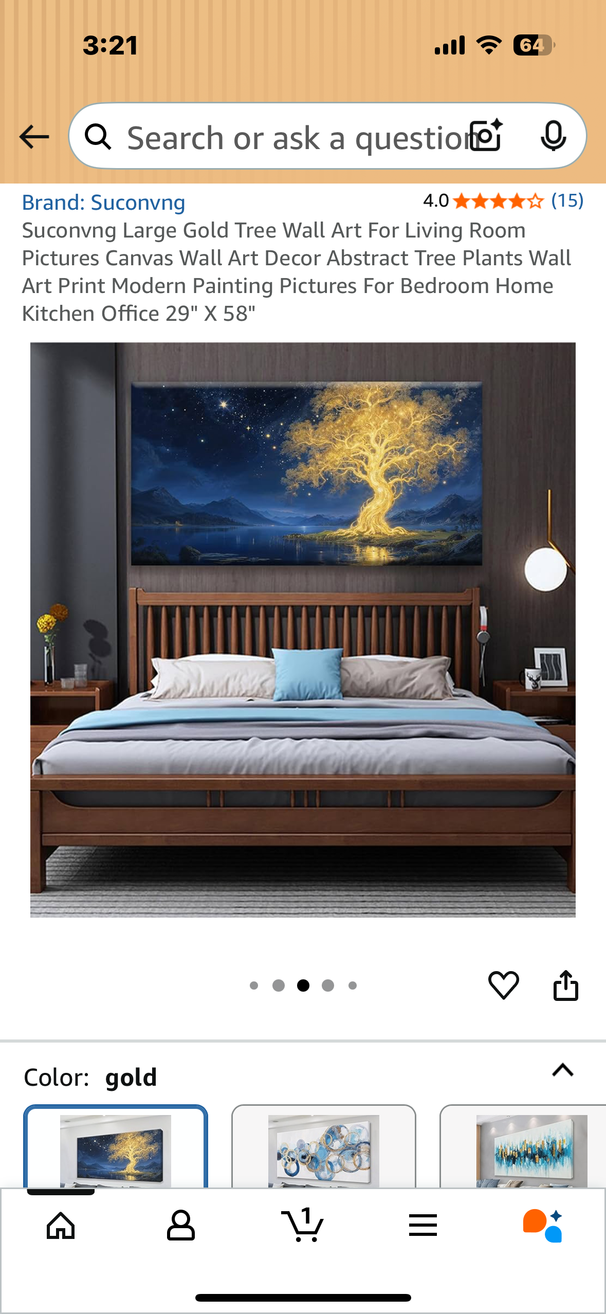 Large Gold Tree of Life Canvas For, Abstract Art Decor, For Bedroom Home or Office 29" X 58" (L1031)