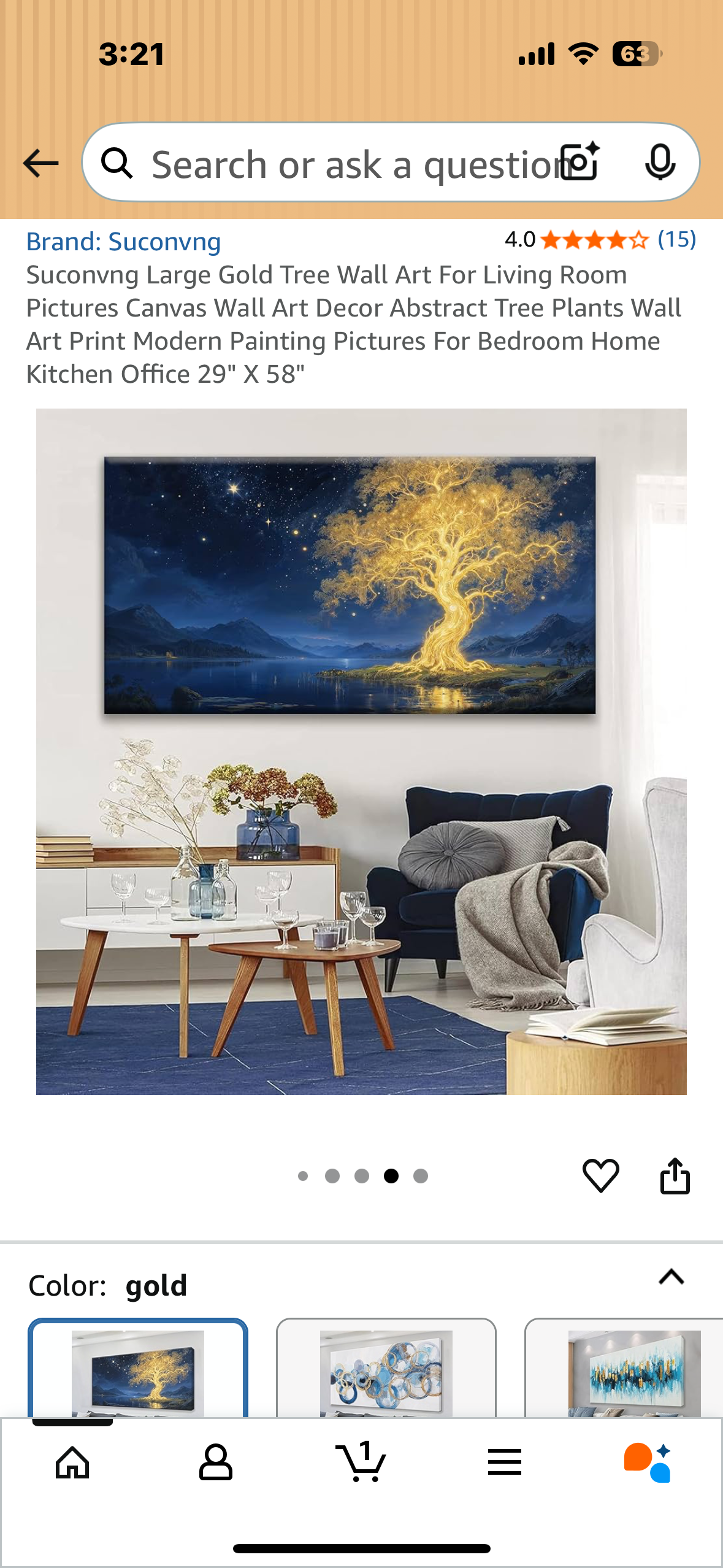 Large Gold Tree of Life Canvas For, Abstract Art Decor, For Bedroom Home or Office 29" X 58" (L1031)
