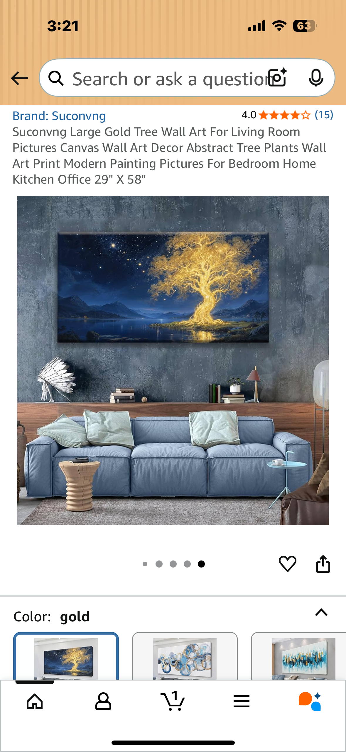 Large Gold Tree of Life Canvas For, Abstract Art Decor, For Bedroom Home or Office 29" X 58" (L1031)