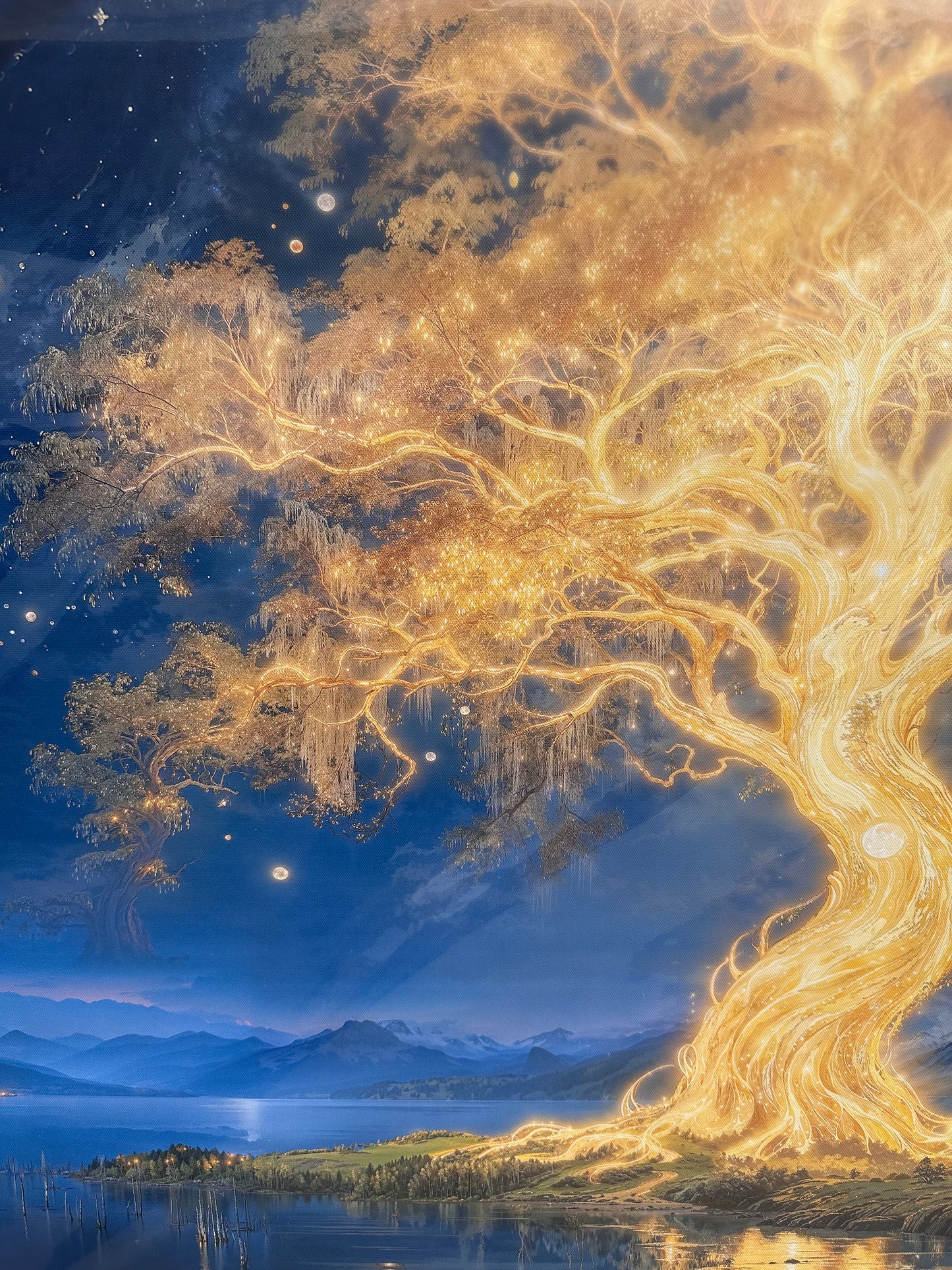 Large Gold Tree of Life Canvas For, Abstract Art Decor, For Bedroom Home or Office 29" X 58" (L1031)