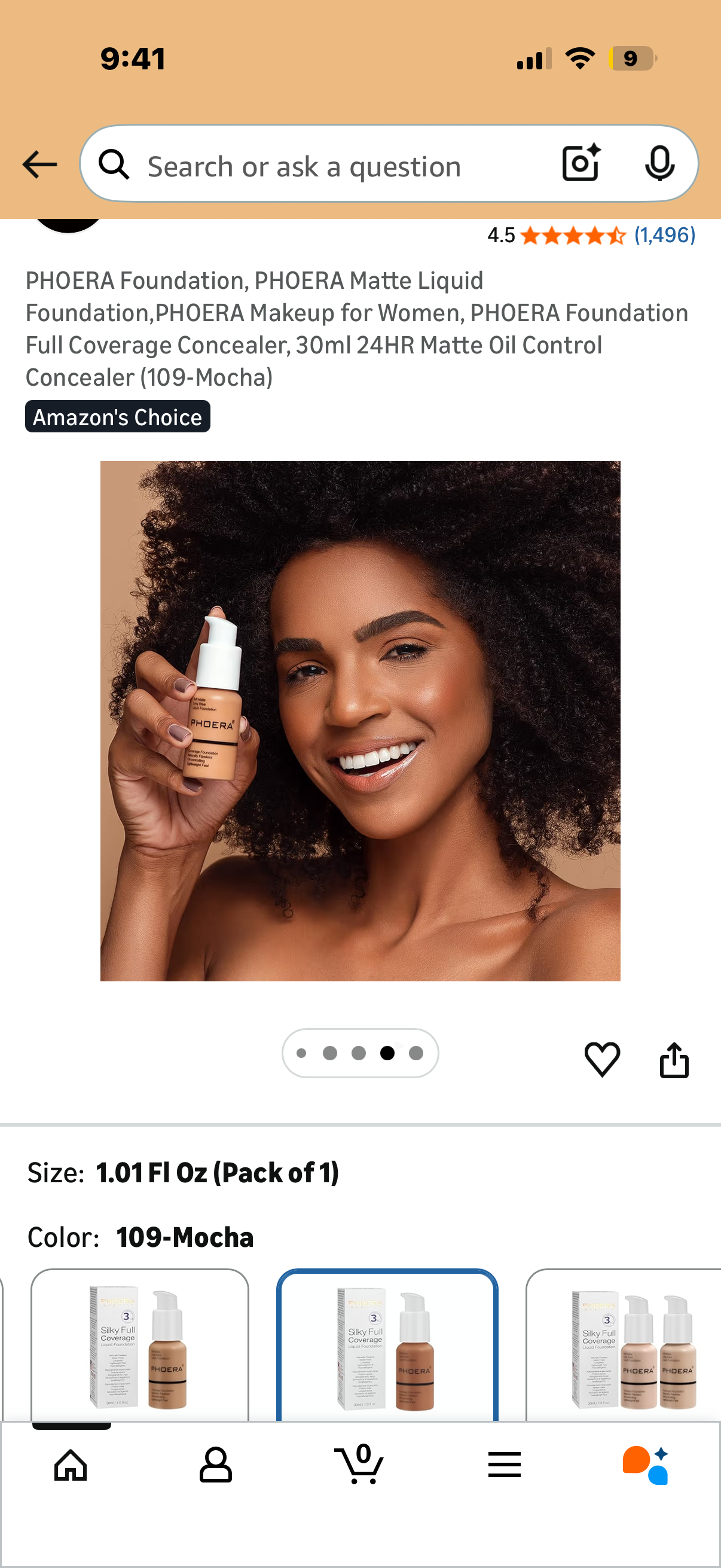 PHOERA Foundation, PHOERA Matte Liquid Foundation,PHOERA Makeup for Women, PHOERA Foundation Full Coverage Concealer, 30ml 24HR Matte Oil Control Concealer (109-Mocha