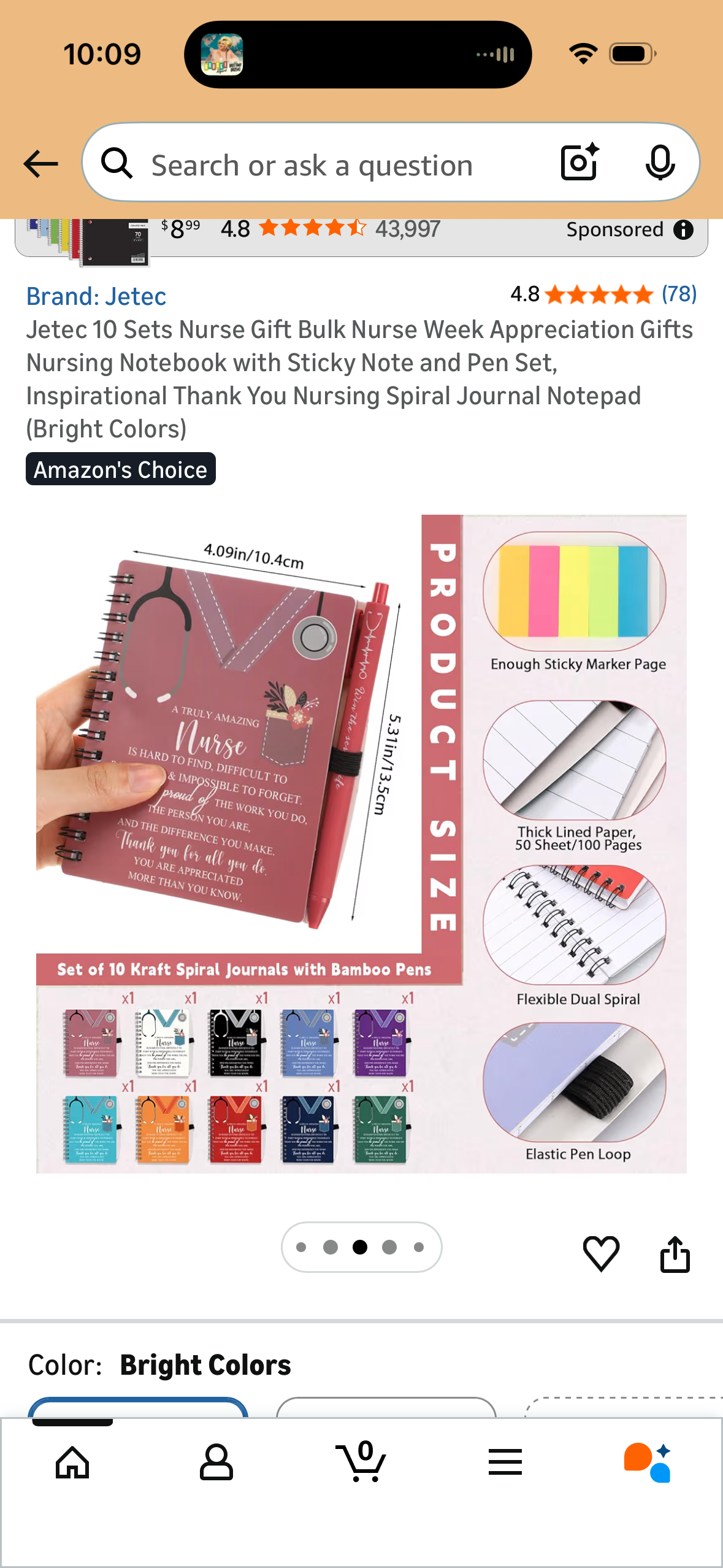 Jetec 10 Sets Nurse Gift Bulk Nurse Week Appreciation Gifts Nursing Notebook with Sticky Note and Pen Set, Inspirational Thank You Nursing Spiral Journal Notepad (Bright Colors)