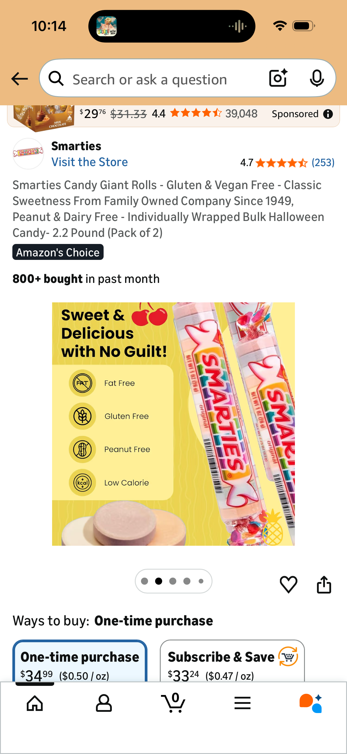 Smarties Candy Giant Rolls - Gluten & Vegan Free - Classic Sweetness From Family Owned Company Since 1949, Peanut & Dairy Free - Individually Wrapped Bulk Halloween Candy- 2.2 Pound (Pack of 2)