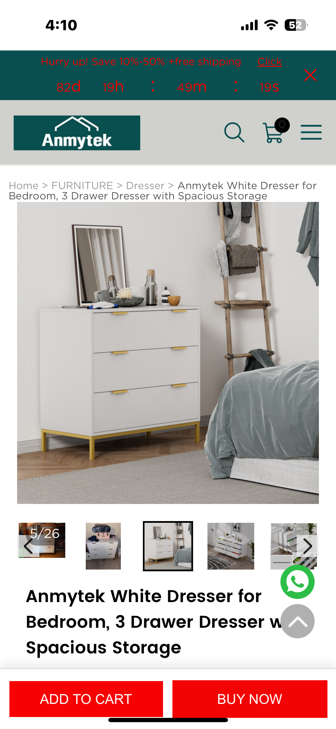 Anmytek White Dresser, 3 Drawer Dresser with Spacious Storage, Modern Chest of Drawers for Bedroom, Living Room, Hallway (B1104)