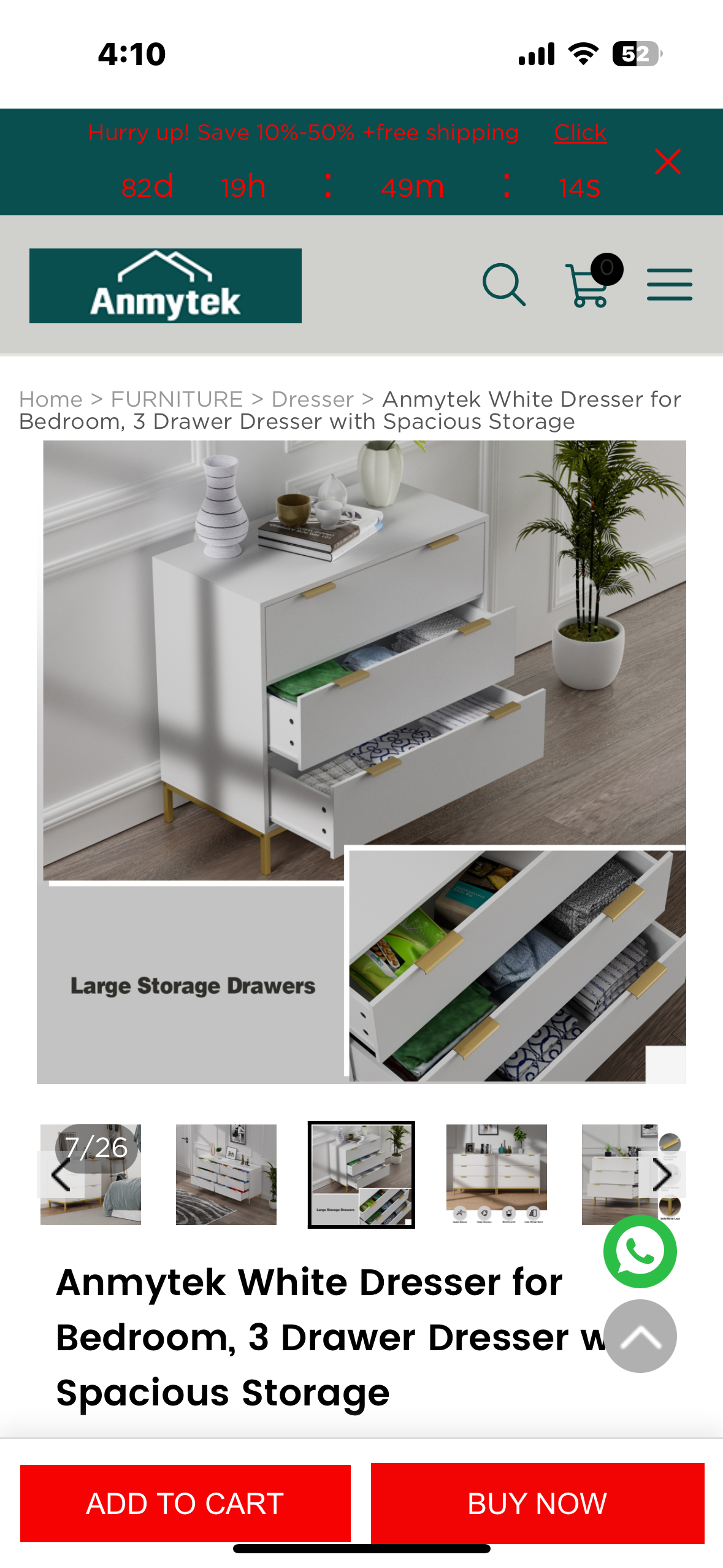 Anmytek White Dresser, 3 Drawer Dresser with Spacious Storage, Modern Chest of Drawers for Bedroom, Living Room, Hallway (B1104)