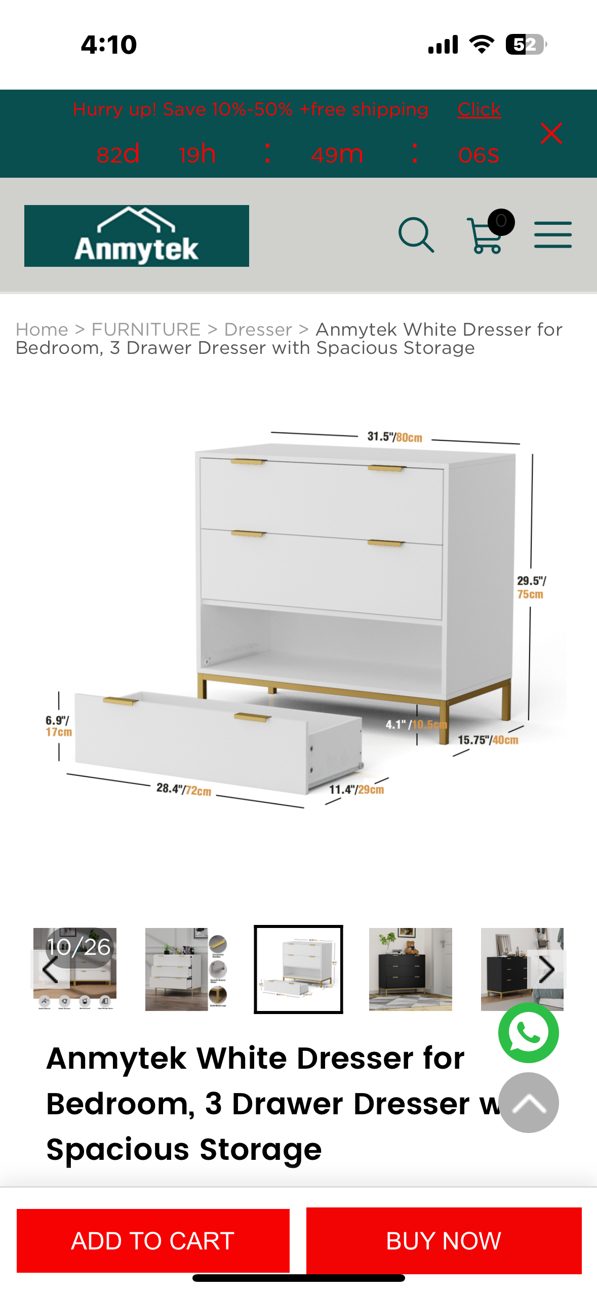 Anmytek White Dresser, 3 Drawer Dresser with Spacious Storage, Modern Chest of Drawers for Bedroom, Living Room, Hallway (B1104)