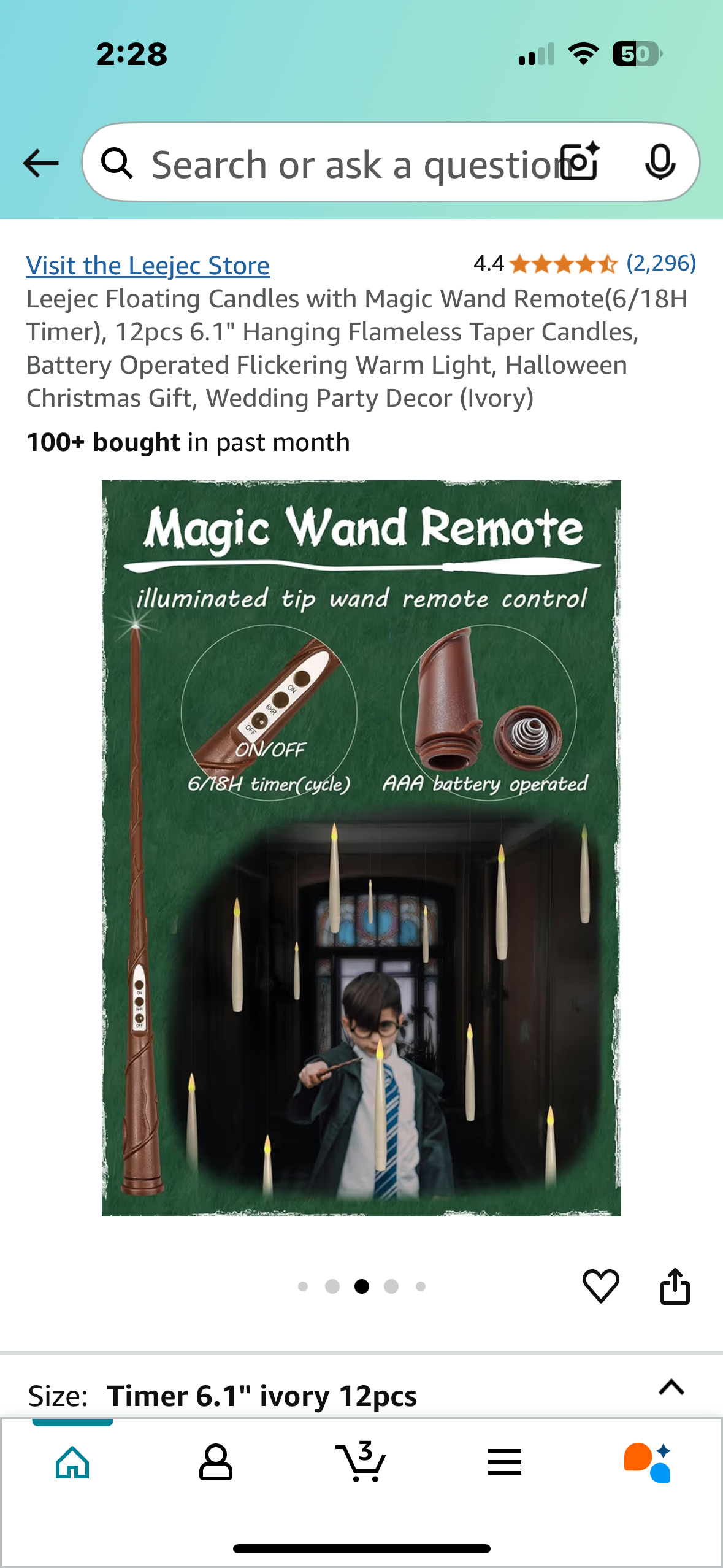 Leejec Floating Candles with Magic Wand Remote(6/18H Timer), 12pcs 6.1" Hanging Flameless Taper Candles, Battery Operated Flickering Warm Light, Halloween Christmas Gift, Wedding Party Decor (Ivory