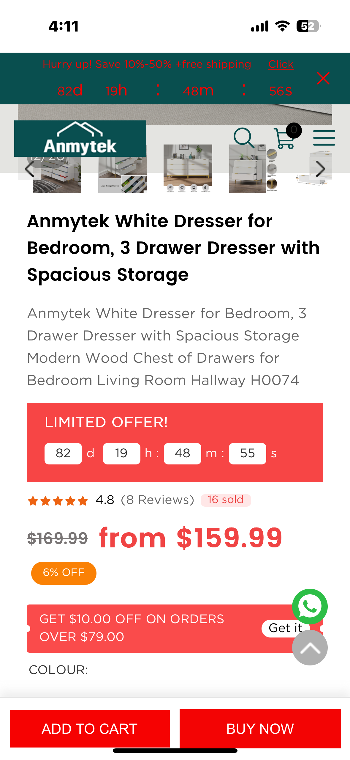 Anmytek White Dresser, 3 Drawer Dresser with Spacious Storage, Modern Chest of Drawers for Bedroom, Living Room, Hallway (B1104)