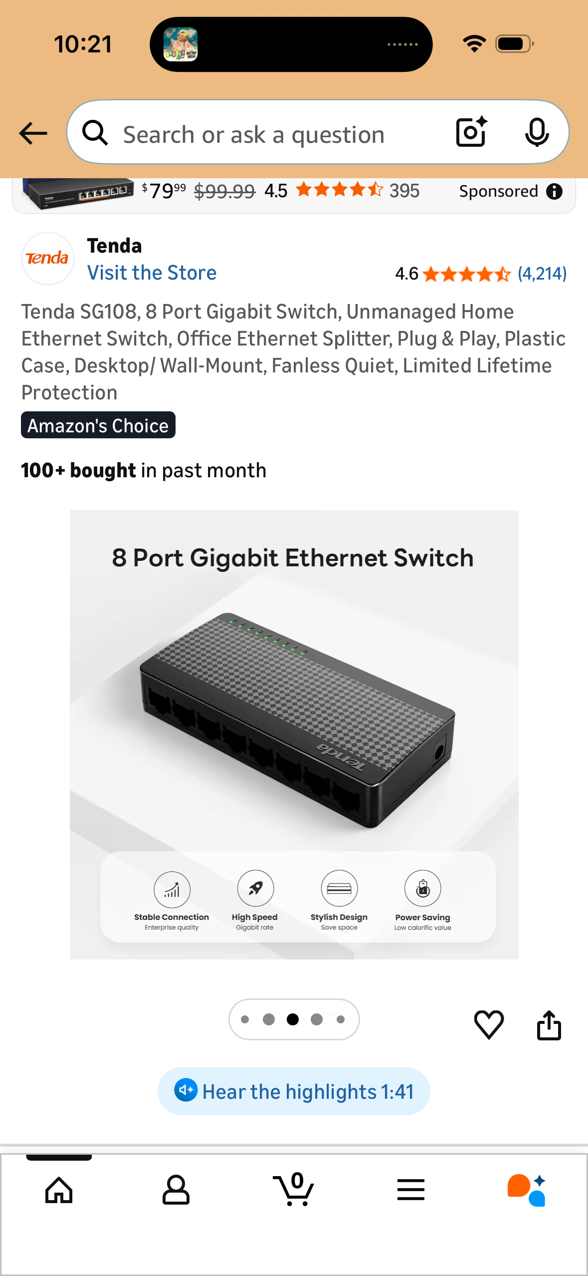 Tenda SG108, 8 Port Gigabit Switch, Unmanaged Home Ethernet Switch, Office Ethernet Splitter, Plug & Play, Plastic Case, Desktop/ Wall-Mount, Fanless Quiet, Limited Lifetime Protection