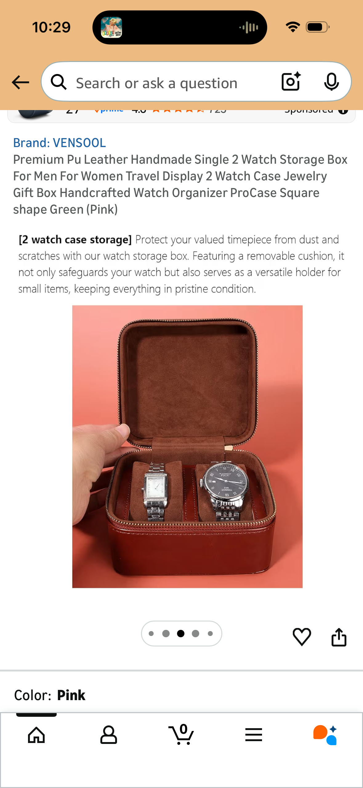 Premium Pu Leather Handmade Single 2 Watch Storage Box For Men For Women Travel Display 2 Watch Case Jewelry Gift Box Handcrafted Watch Organizer ProCase Square shape (Brown)