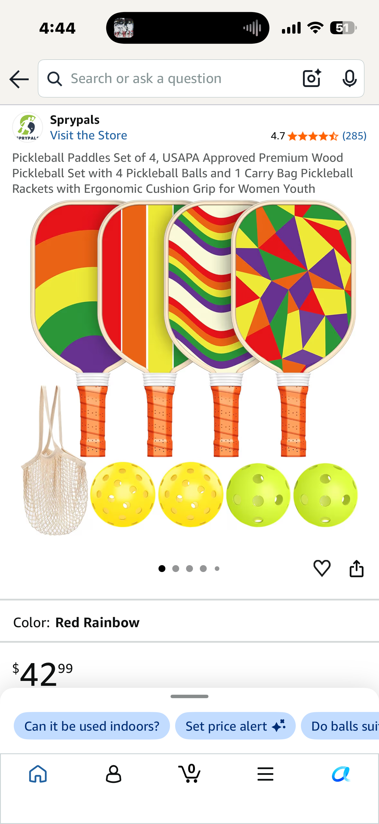 Pickleball Paddles Set of 4, USAPA Approved Premium Wood Pickleball Set with 4 Pickleball Balls and 1 Carry Bag Pickleball Rackets with Ergonomic Cushion Grip for Women Youth