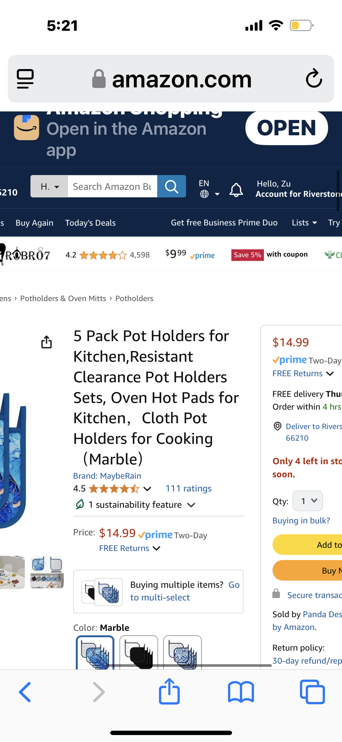 MaybeRain 5 Pack Pot Holders for Kitchen,Resistant Clearance Pot Holders Sets, Oven Hot Pads for Kitchen,Cloth Pot Holders for Cooking(Marble)