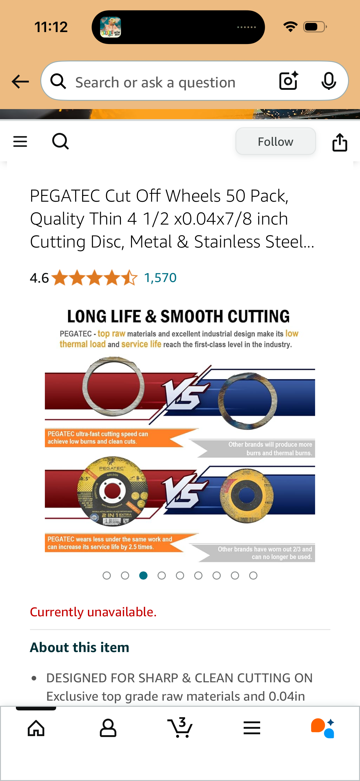 PEGATEC Cut Off Wheels 50 Pack, Quality Thin 4 1/2 x0.04x7/8 inch Cutting Disc, Metal & Stainless Steel Aggressive Cutting Wheel for Angle Grinder, General Purpose Metal Cutting (4.5inch)