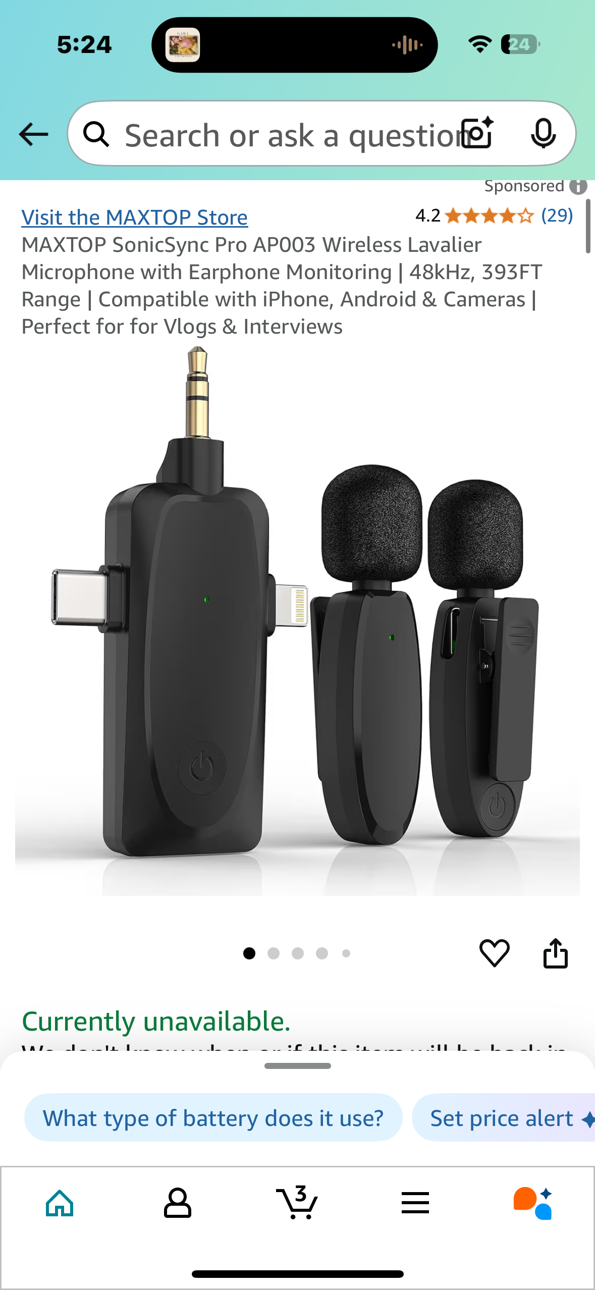 MAXTOP SonicSync Pro AP003 Wireless Lavalier Microphone with Earphone Monitoring | 48kHz, 393FT Range | Compatible with iPhone, Android & Cameras | Perfect for for Vlogs & Interviews