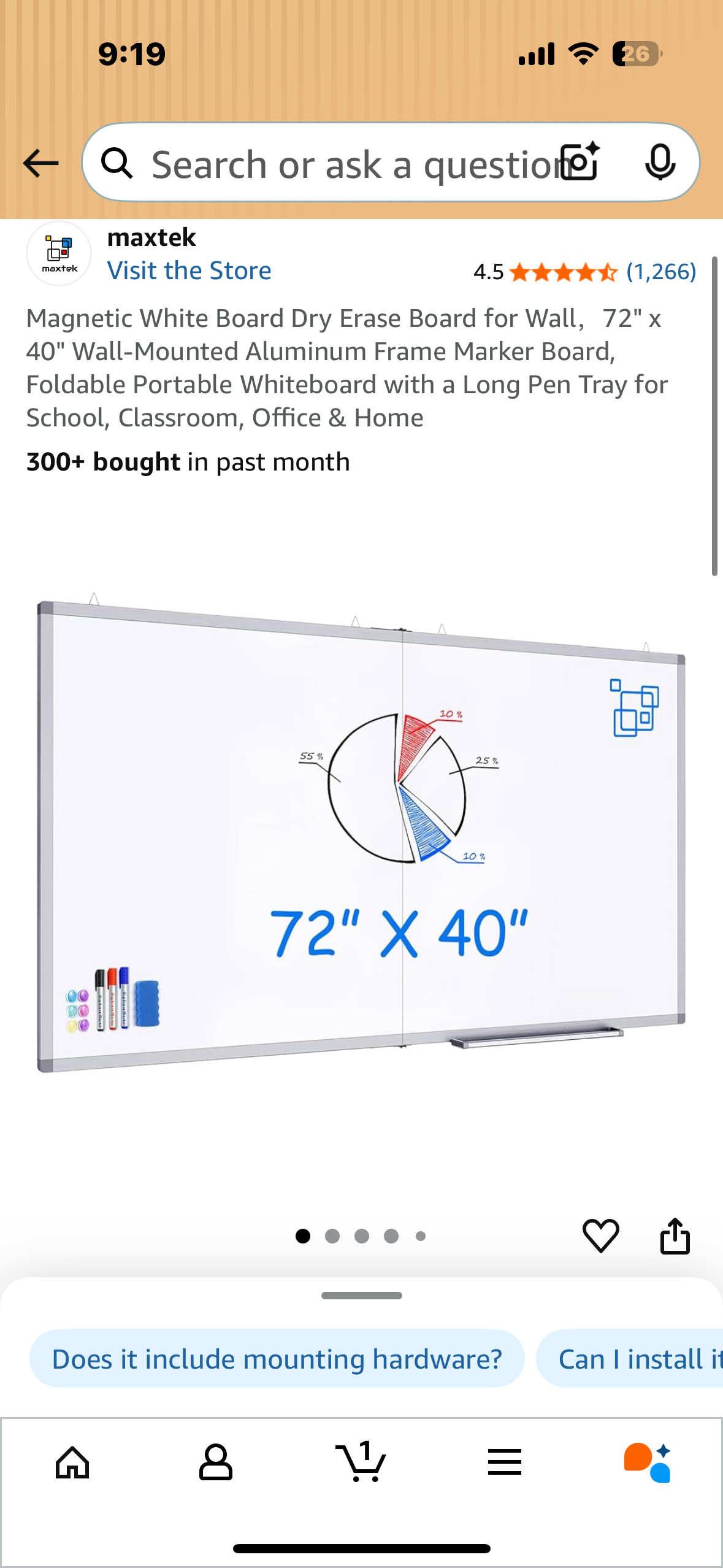 Magnetic White Board Dry Erase Board for Wall, 72"x 40" Wall-Mounted, Aluminum Frame, Foldable Portable Whiteboard for School, Classroom, Office & Home (O449)