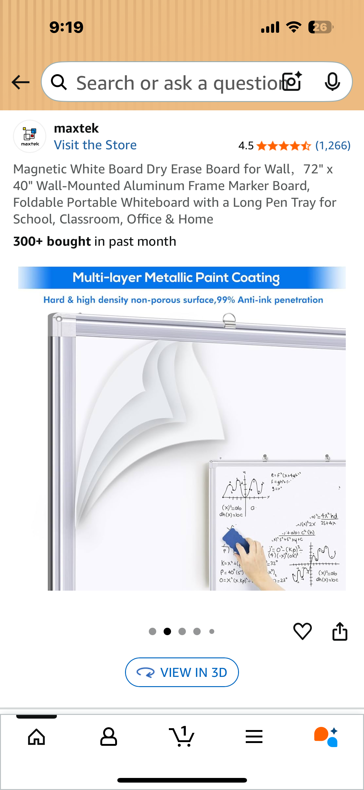 Magnetic White Board Dry Erase Board for Wall, 72"x 40" Wall-Mounted, Aluminum Frame, Foldable Portable Whiteboard for School, Classroom, Office & Home (O449)