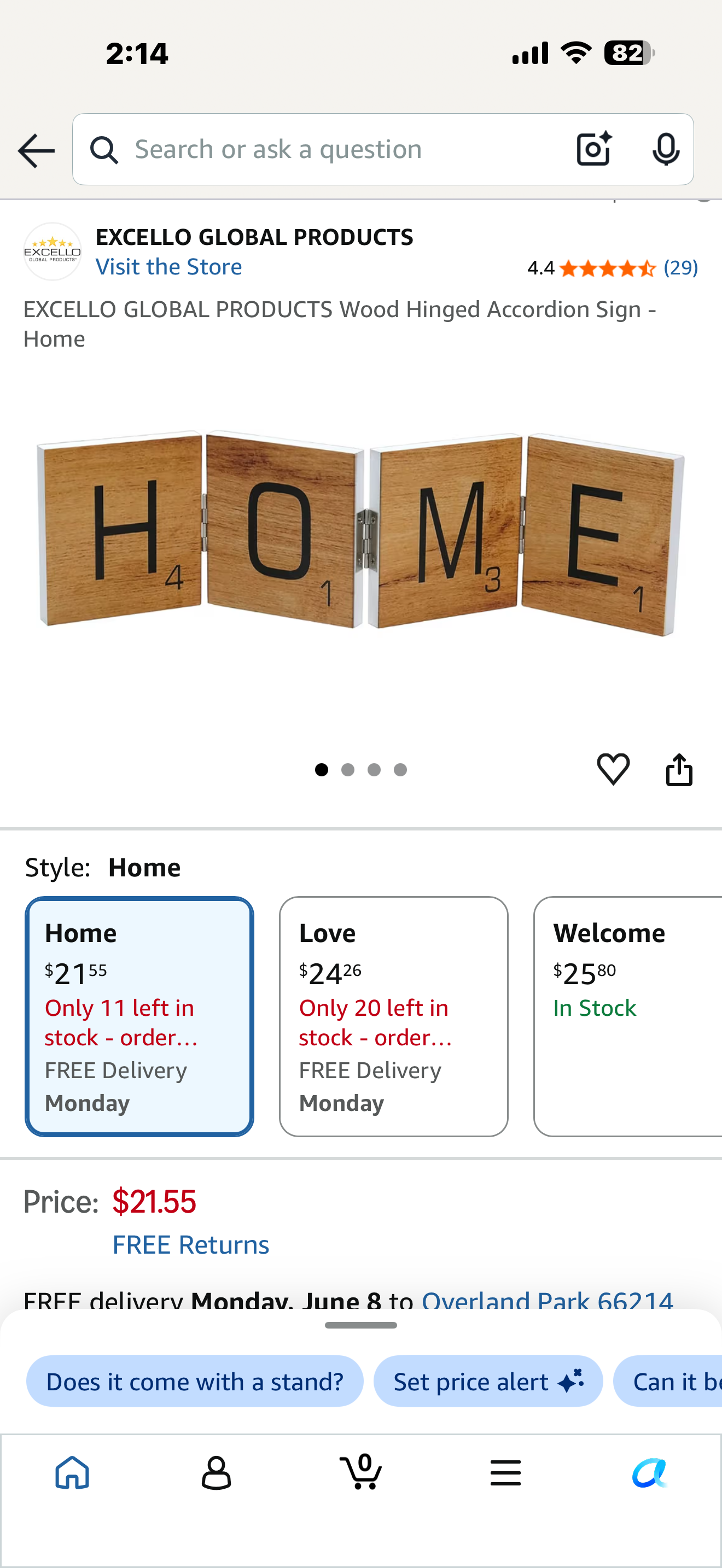 EXCELLO GLOBAL PRODUCTS Wood Hinged Accordion Sign - Home