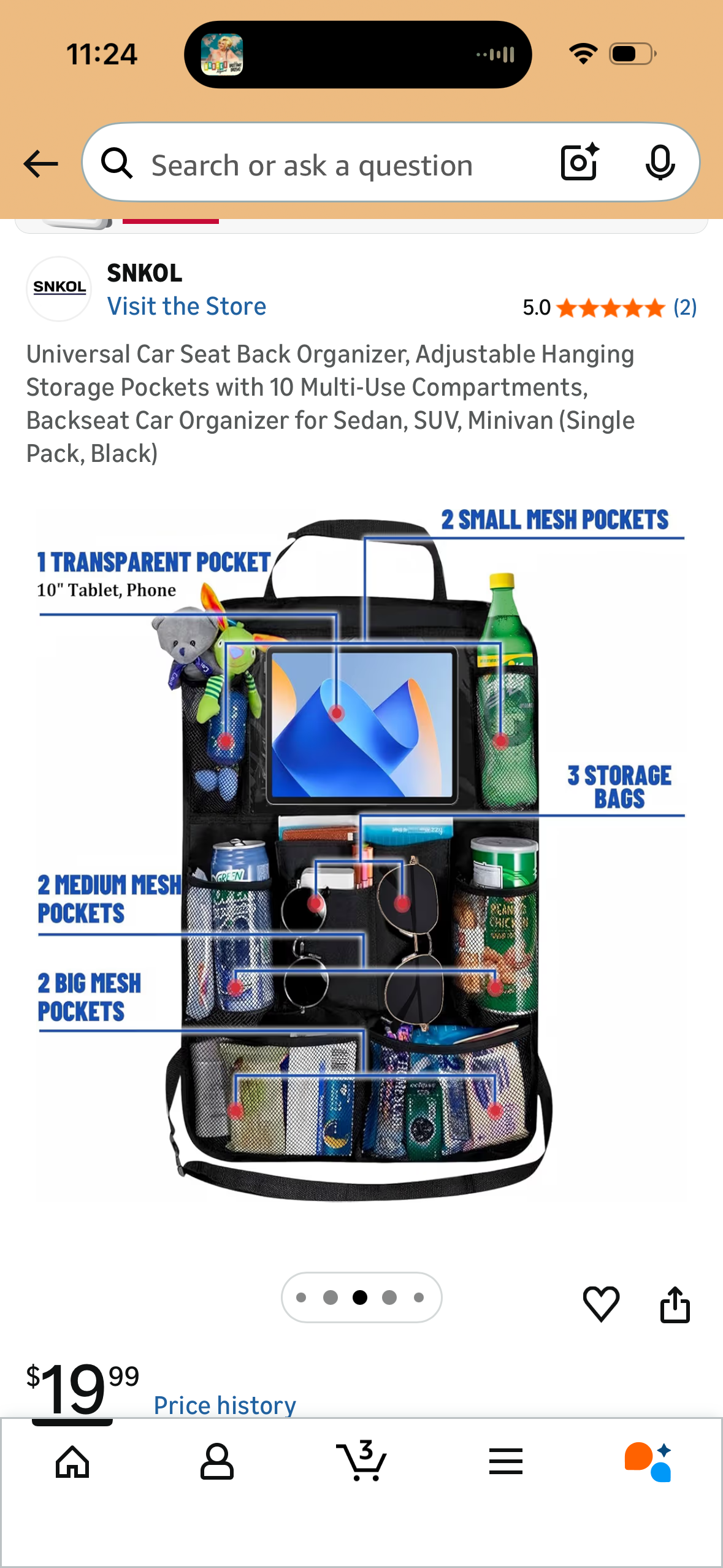 Universal Car Seat Back Organizer, Adjustable Hanging Storage Pockets with 10 Multi-Use Compartments, Backseat Car Organizer for Sedan, SUV, Minivan (Single Pack, Black)
