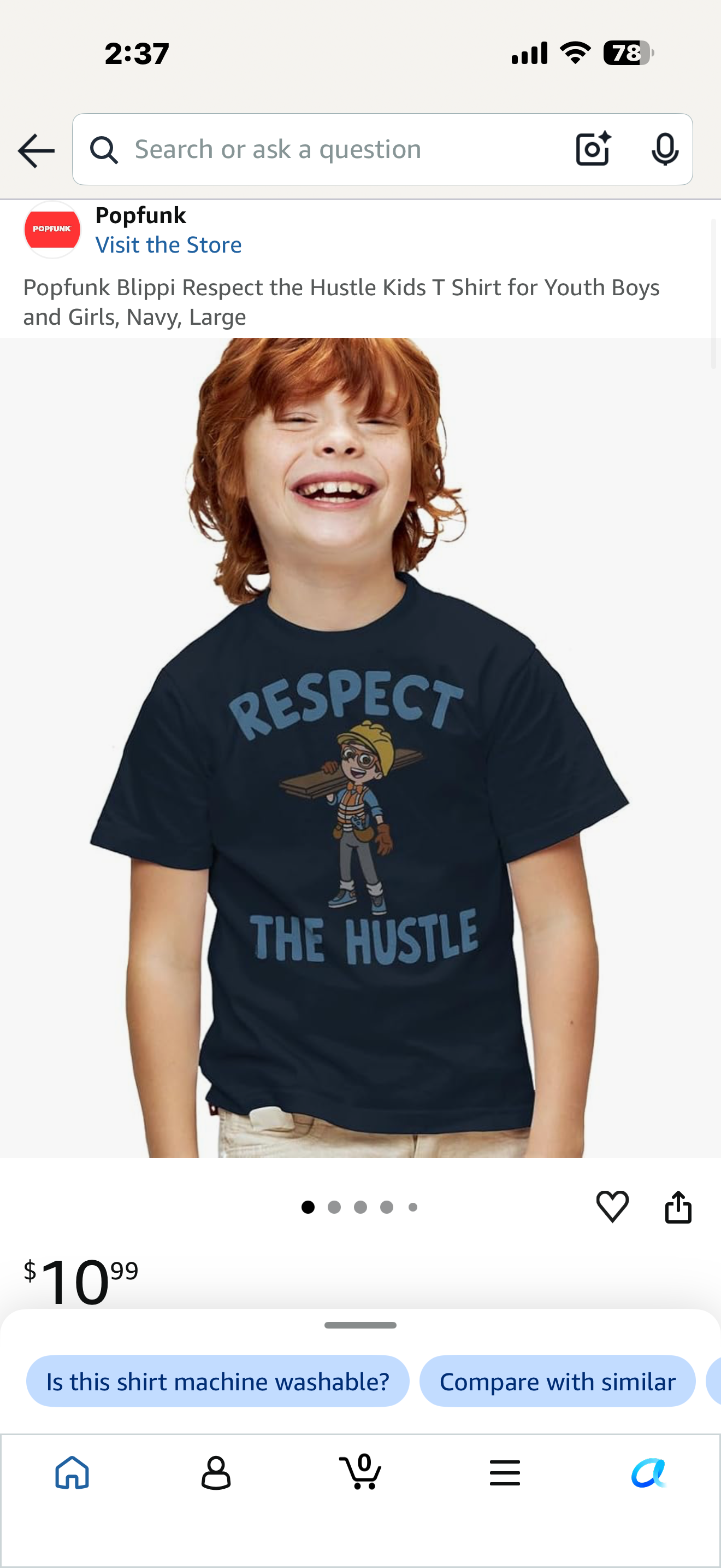 Popfunk Blippi Respect the Hustle Kids T Shirt for Youth Boys and Girls, Navy, Large (Youth Large)