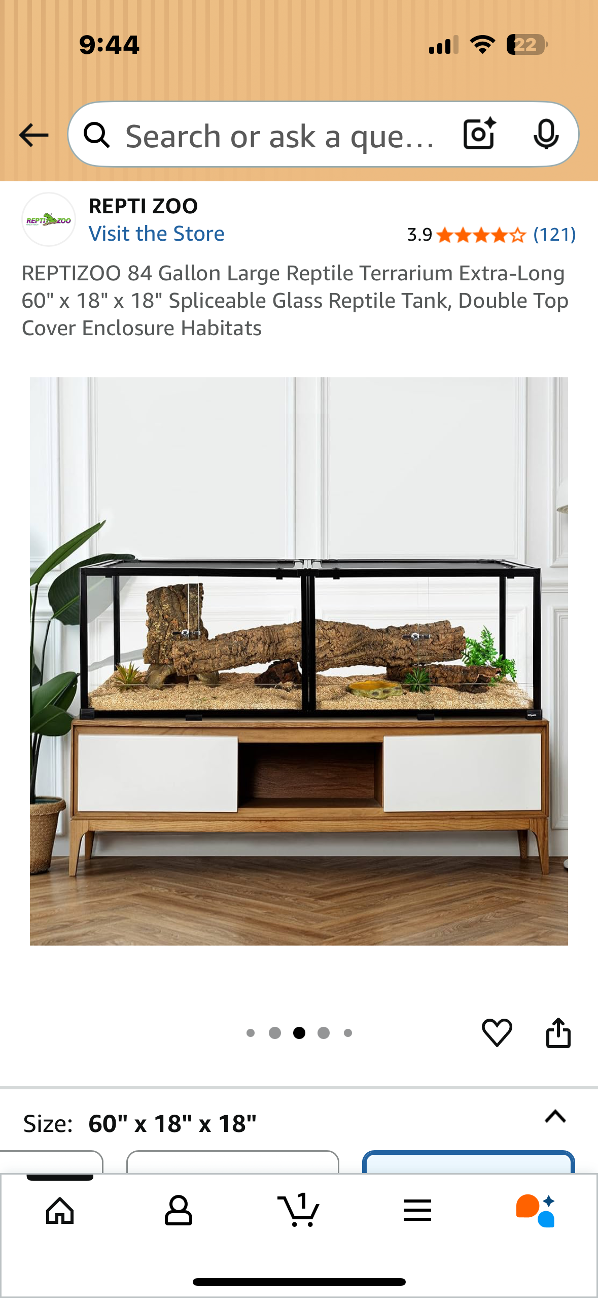 REPTIZOO 84 Gallon Large Reptile Terrarium Extra-Long 60" x 18" x 18" Spliceable Glass Reptile Tank, Double Top Cover Enclosure Habitats (R694)