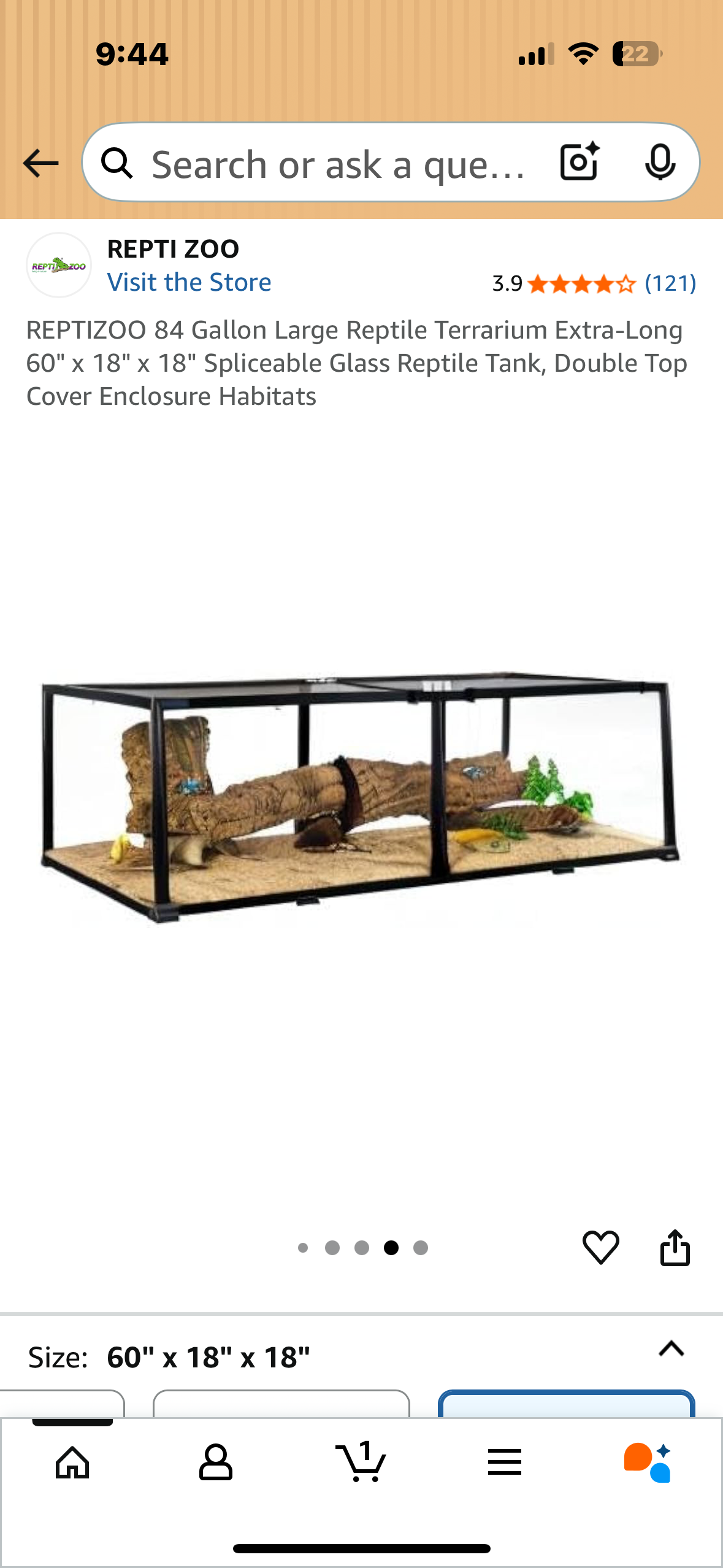 REPTIZOO 84 Gallon Large Reptile Terrarium Extra-Long 60" x 18" x 18" Spliceable Glass Reptile Tank, Double Top Cover Enclosure Habitats (R694)