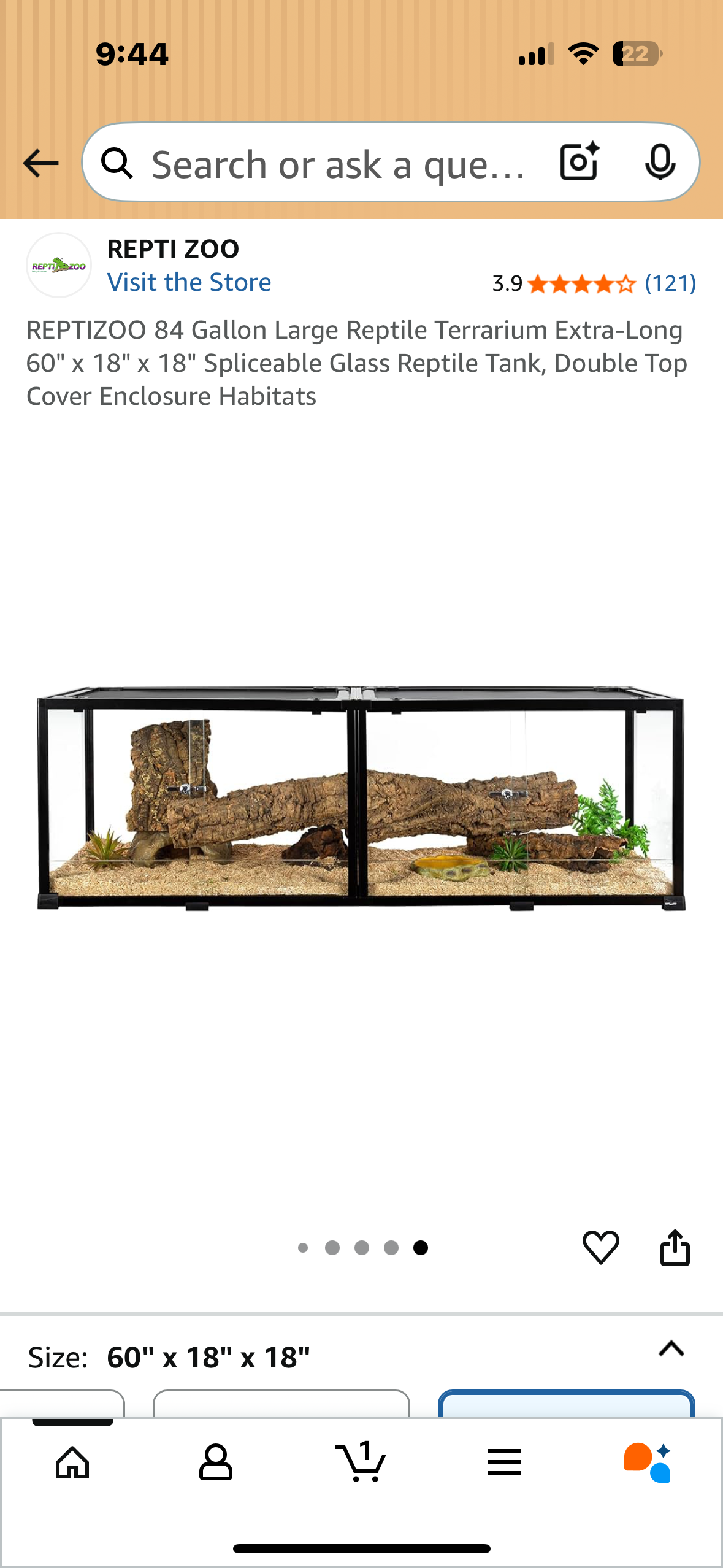 REPTIZOO 84 Gallon Large Reptile Terrarium Extra-Long 60" x 18" x 18" Spliceable Glass Reptile Tank, Double Top Cover Enclosure Habitats (R694)