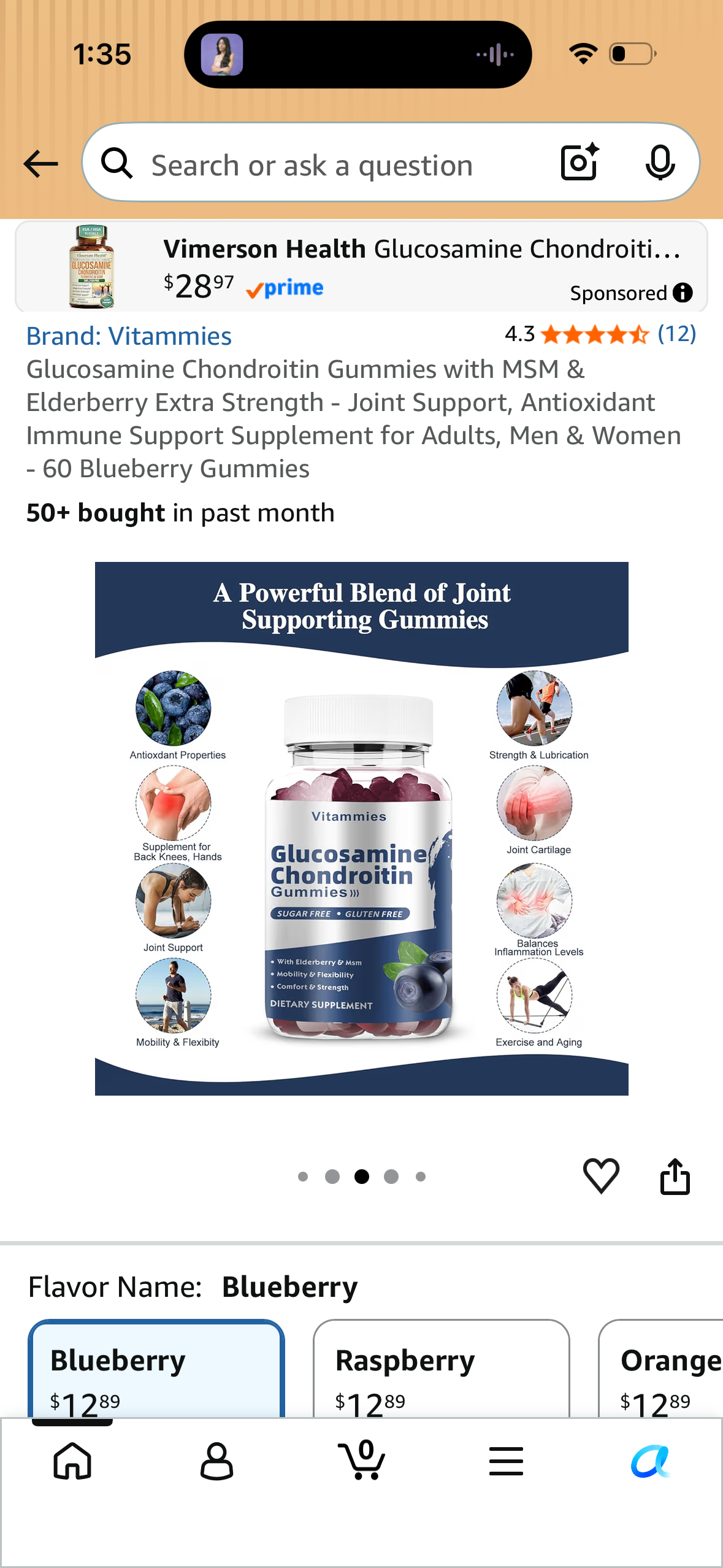 Glucosamine Chondroitin Gummies with MSM & Elderberry Extra Strength - Joint Support, Antioxidant Immune Support Supplement for Adults, Men & Women - 60 Blueberry Gummies