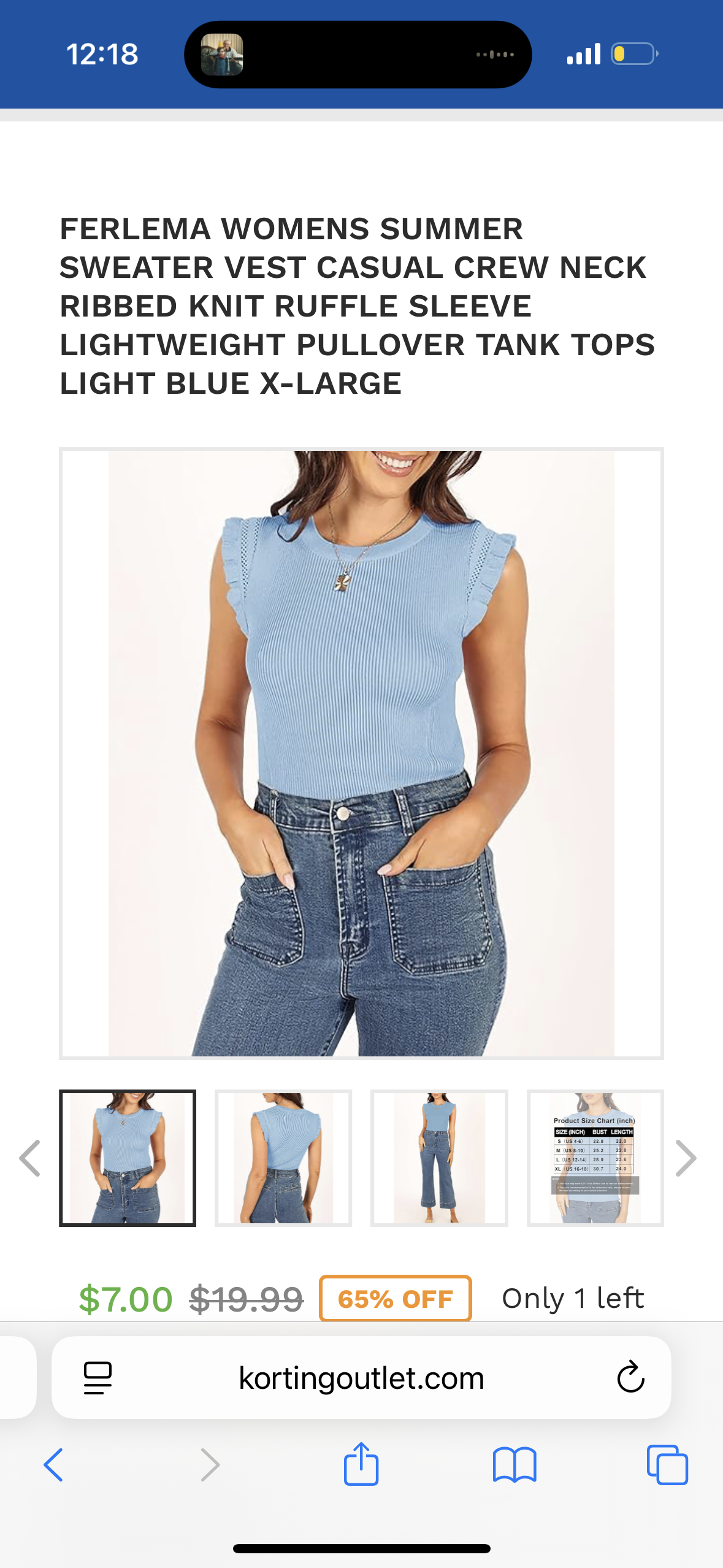 Ferlema Womens Summer Sweater Vest Casual Crew Neck Ribbed Knit Ruffle Sleeve Lightweight Pullover Tank Tops Light Blue (Large)