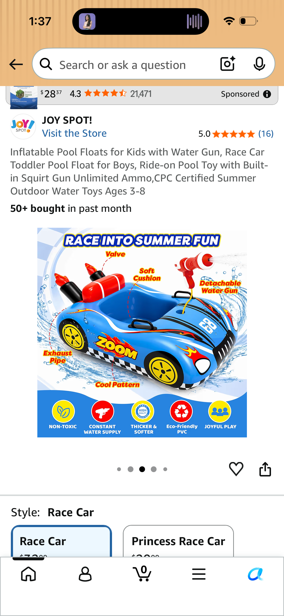 Inflatable Pool Floats for Kids with Water Gun, Race Car Toddler Pool Float for Boys, Ride-on Pool Toy with Built-in Squirt Gun Unlimited Ammo,CPC Certified Summer Outdoor Water Toys Ages 3-8