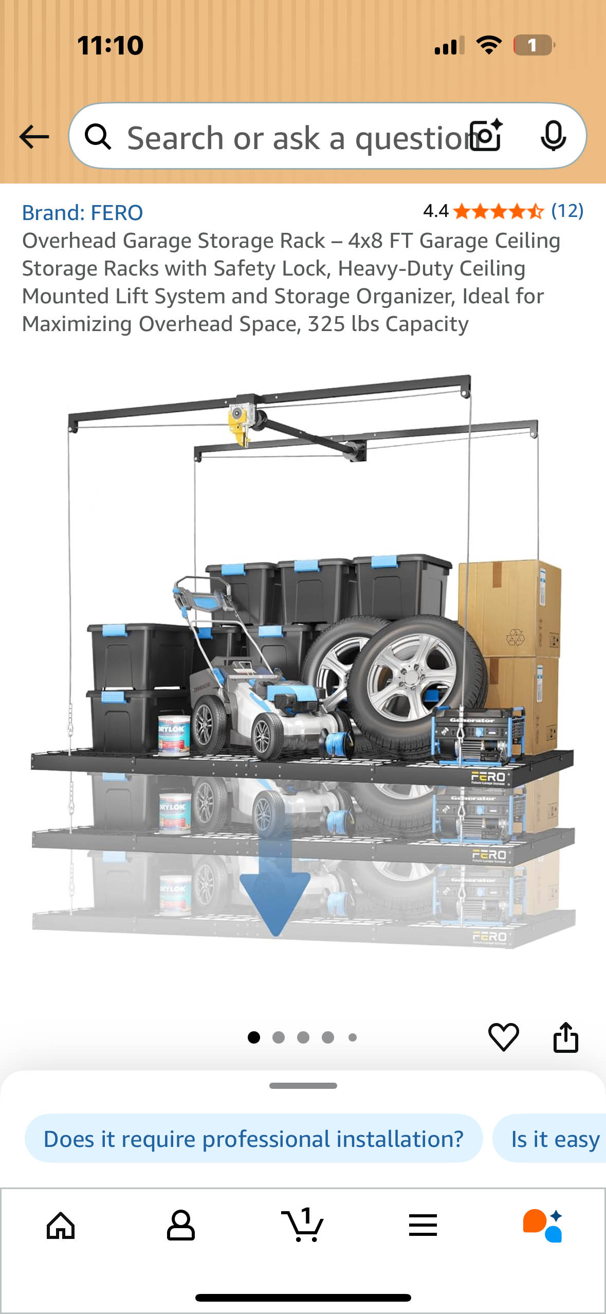 Overhead Garage Storage Rack – 4x8 FT Garage Ceiling Storage Racks with Safety Lock, Heavy-Duty Ceiling Mounted Lift System and Storage Organizer, Ideal for Maximizing Overhead Space, 325 lbs Capacity (G871)
