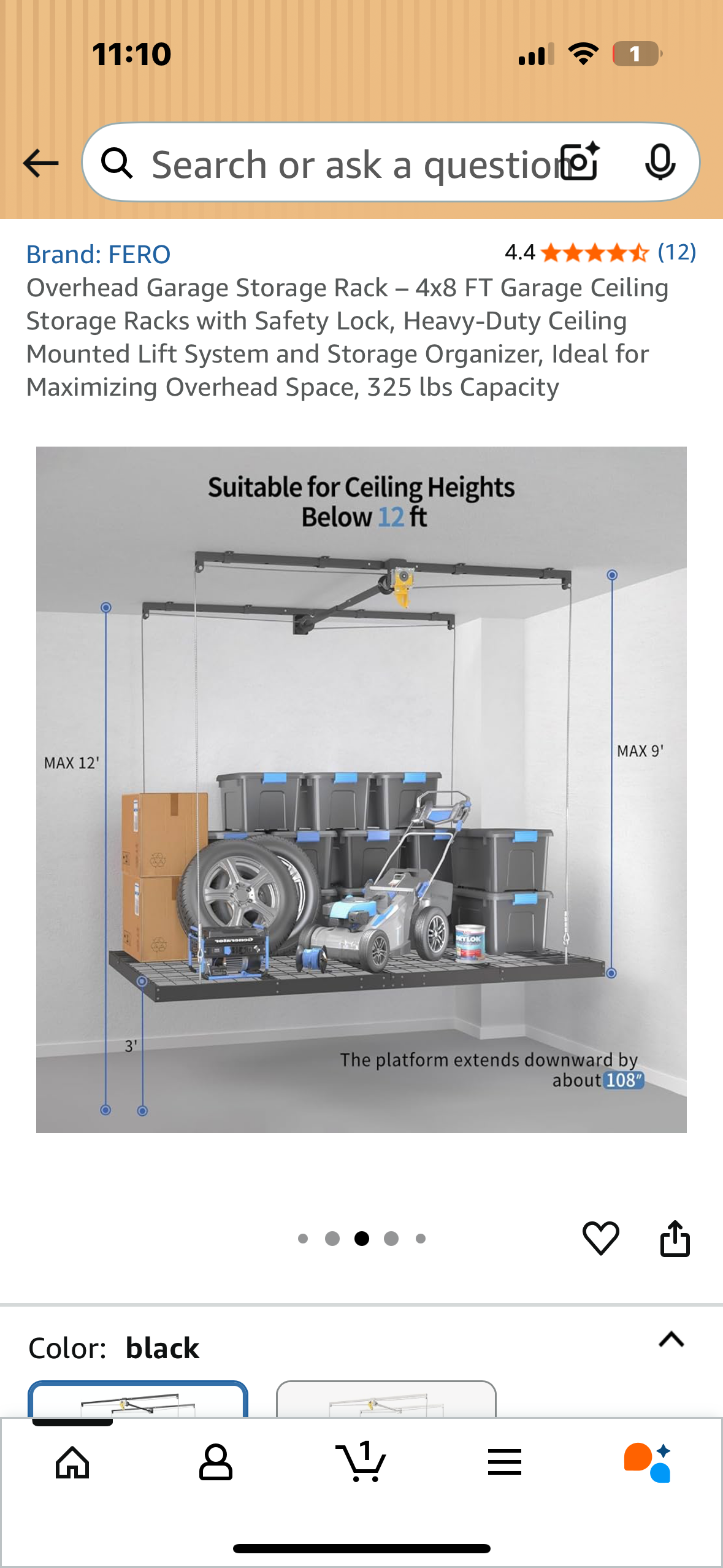 Overhead Garage Storage Rack – 4x8 FT Garage Ceiling Storage Racks with Safety Lock, Heavy-Duty Ceiling Mounted Lift System and Storage Organizer, Ideal for Maximizing Overhead Space, 325 lbs Capacity (G871)