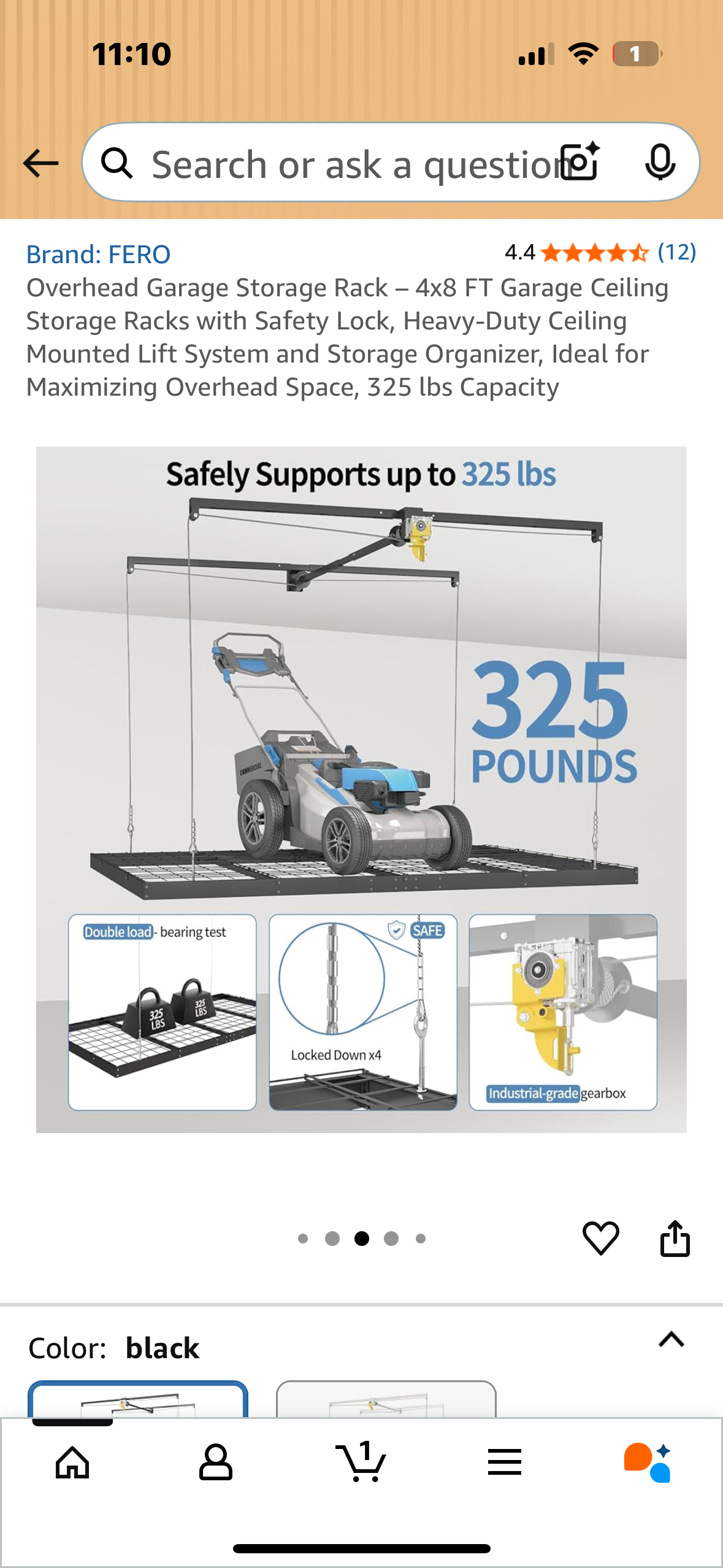 Overhead Garage Storage Rack – 4x8 FT Garage Ceiling Storage Racks with Safety Lock, Heavy-Duty Ceiling Mounted Lift System and Storage Organizer, Ideal for Maximizing Overhead Space, 325 lbs Capacity (G871)