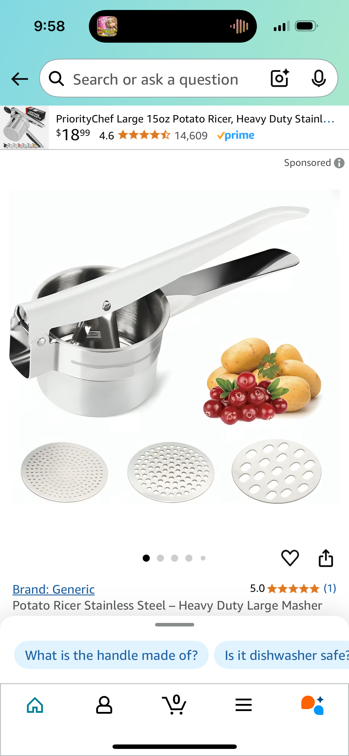 Stainless Steel Potato Ricer Masher with 3 Removable and Interchangeable Discs, Food Ricer, Fruit and Vegetables Press, Manual Masher Kitchen Tool