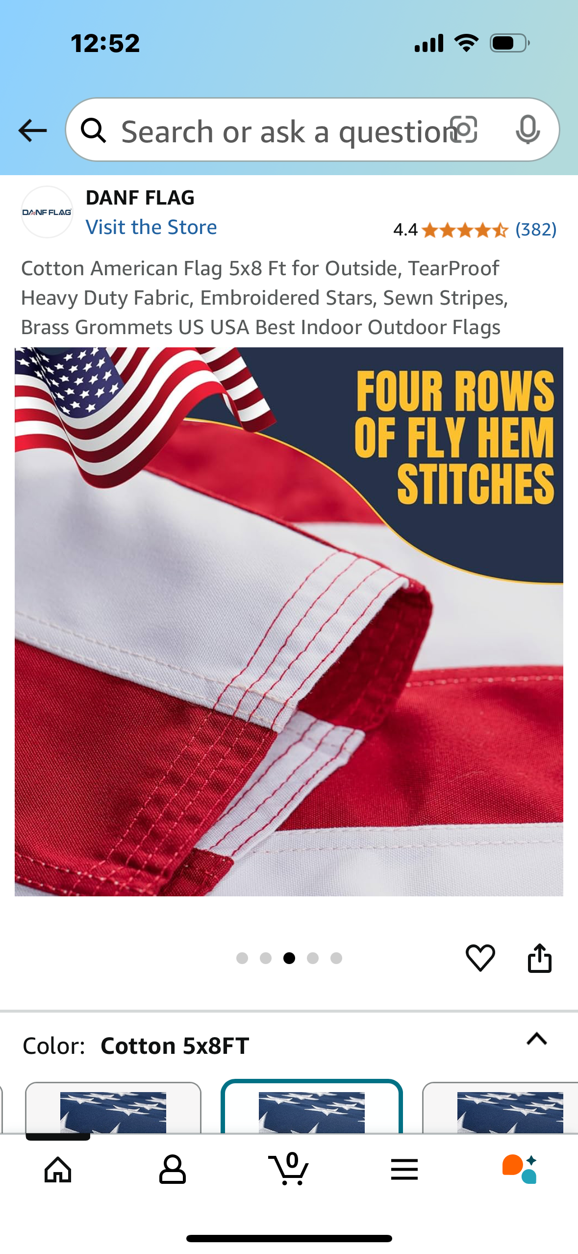Cotton American Flag 5x8 Ft for Outside, TearProof Heavy Duty Fabric, Embroidered Stars, Sewn Stripes, Brass Grommets US USA Best Indoor Outdoor Flags