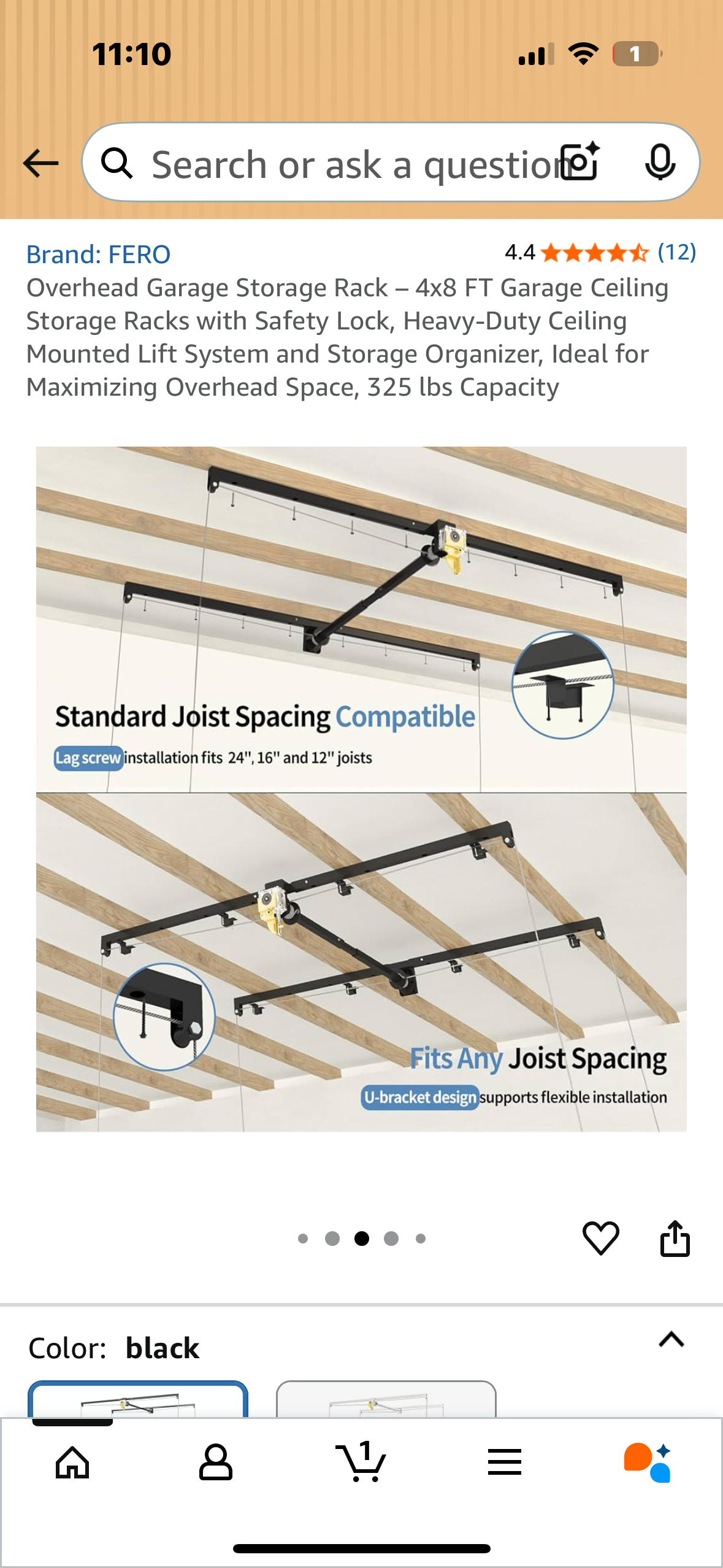 Overhead Garage Storage Rack – 4x8 FT Garage Ceiling Storage Racks with Safety Lock, Heavy-Duty Ceiling Mounted Lift System and Storage Organizer, Ideal for Maximizing Overhead Space, 325 lbs Capacity (G871)