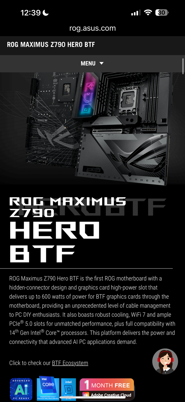 ASUS motherboard ROG Republic of Gaming MAXIMUS Z790 HERO BTF ATX LGA1700 DDR5 PCIe 5.0 x16 slot