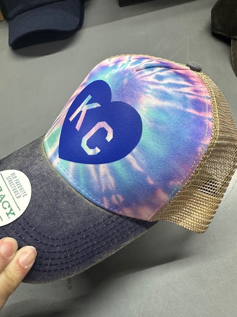 Tie Dye KC Heart Soft Trucker Cap (Blue Heart)