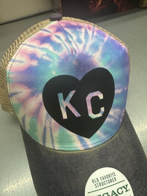 Tie Dye KC Heart Soft Trucker Cap (Black Heart)