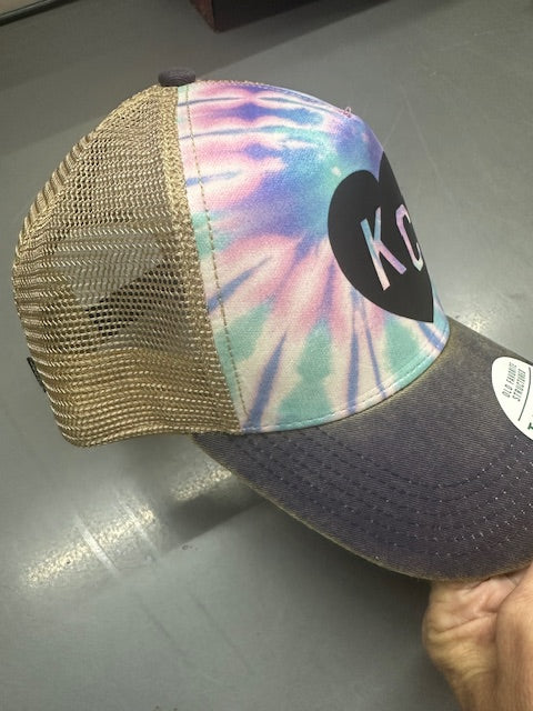 Tie Dye KC Heart Soft Trucker Cap (Black Heart)