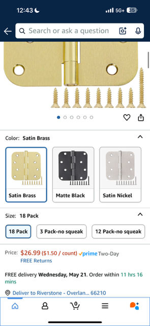 18 Pack Brass Door Hinges 4 Inch Exterior Door Hinges Satin/Brushed Brass Rounded Front Door Hinges for Doors 4 in x 4" Hinge Heavy Duty Steel