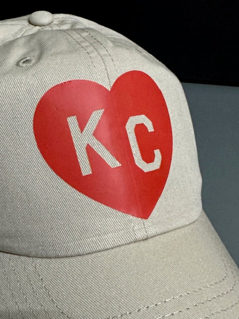 KC Red Heart - Unstructured Adult Baseball Cap Hat (Khaki)