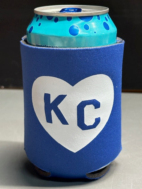 White KC Heart - Can Cooler Koozie (Royal)