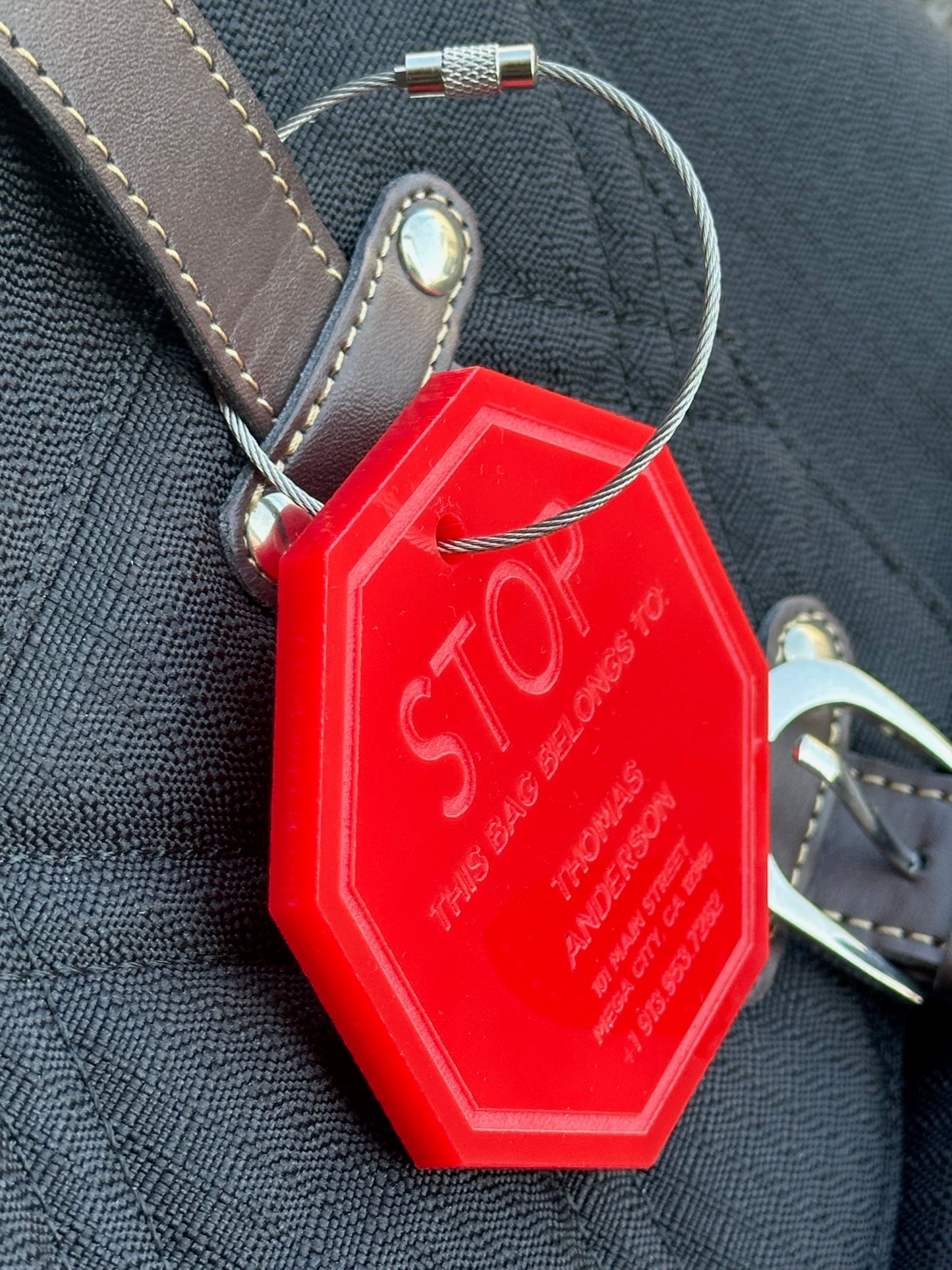 Stop This Belongs To: Personalized Luggage/Bag Tag - Red Stop Sign