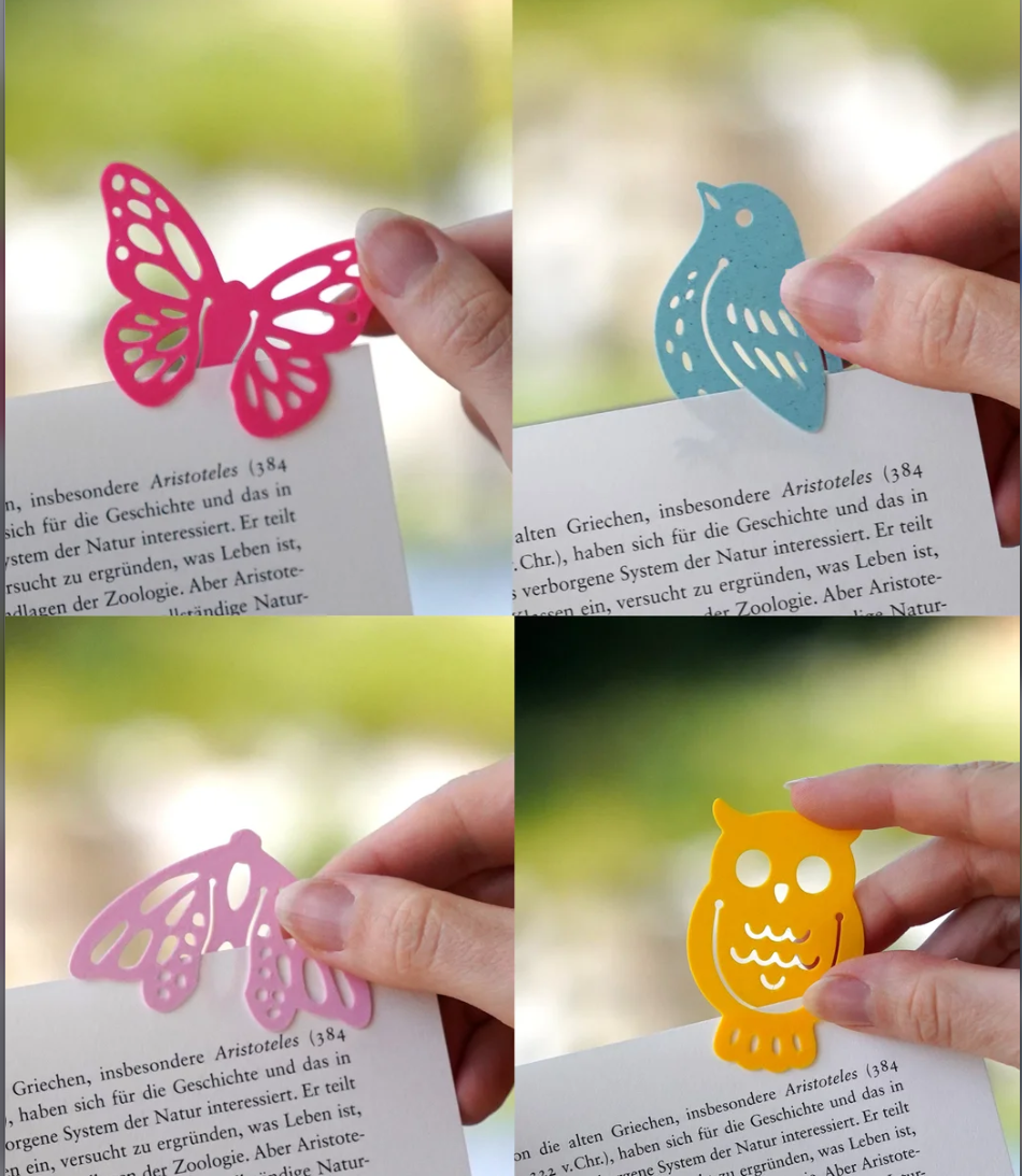 Set Of Four Bookmarks (Butterfly, Owl, Bird, Moth) Assorted Colors